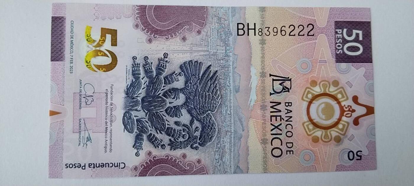 天和轩精品钱币第57场 全新UNC  墨西哥50塑料钞  豹子号222