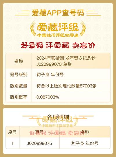 2024年贰拾圆 龙年贺岁纪念钞 J020999075 单张、【豹子身 年份号 】