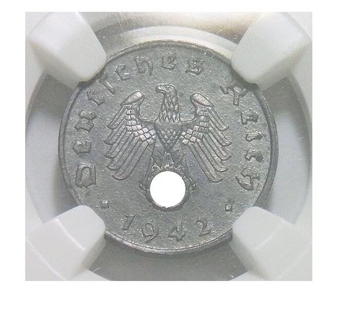 NGC MS61 德国第三帝国1942年J版1芬尼 难得开卷原光