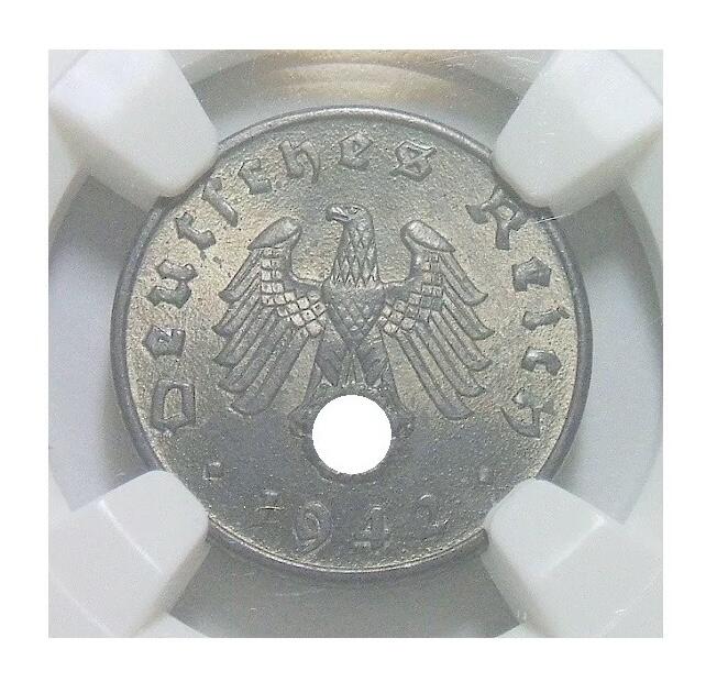 NGC MS62 德国第三帝国1942年F版1芬尼 难得开卷原光