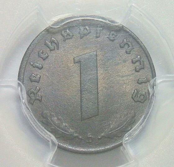 金盾PCGS MS64 德国第三帝国1942年D版1芬尼 难得开卷原光