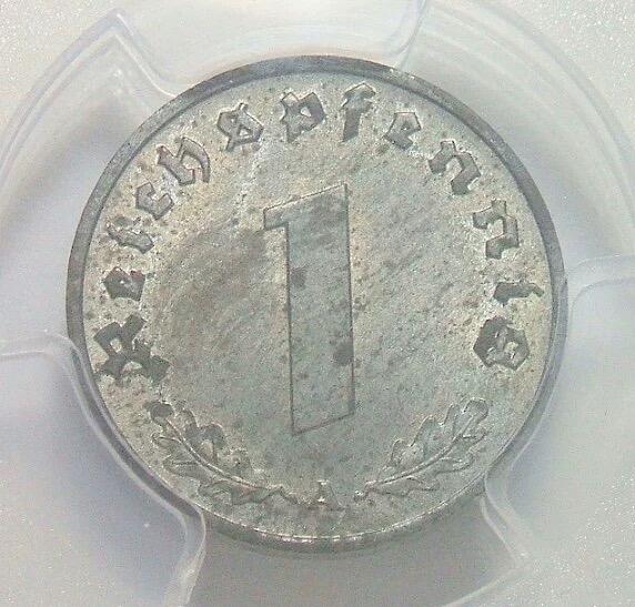 金盾PCGS MS64 德国第三帝国1942年1芬尼 难得开卷原光 