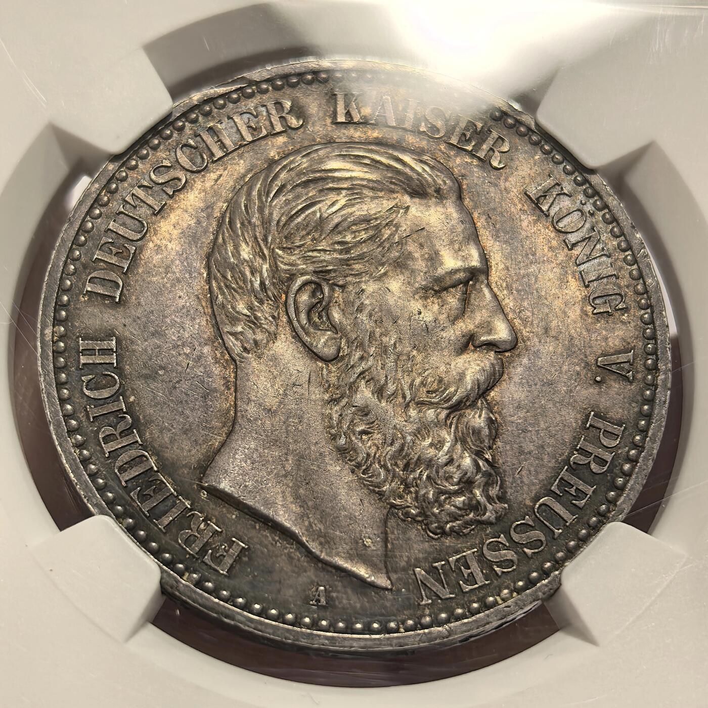 博洋堂世界钱币拍卖第110期（全场包邮） NGC MS63 德国普鲁士1888年三皇之年腓特烈三世短翅5马克银币，极美包浆