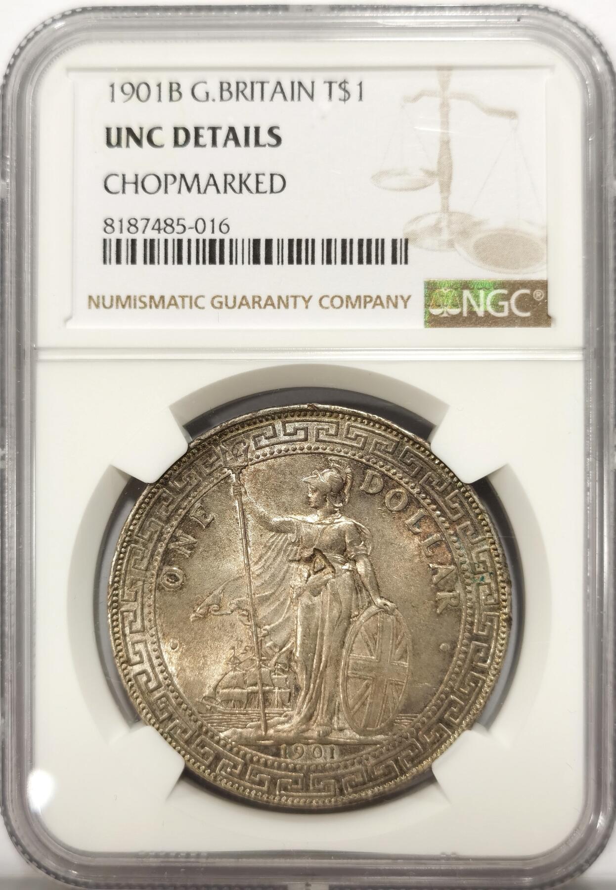 博洋堂世界钱币拍卖第110期（全场包邮） NGC UNC 英国贸易银1901年B版站洋