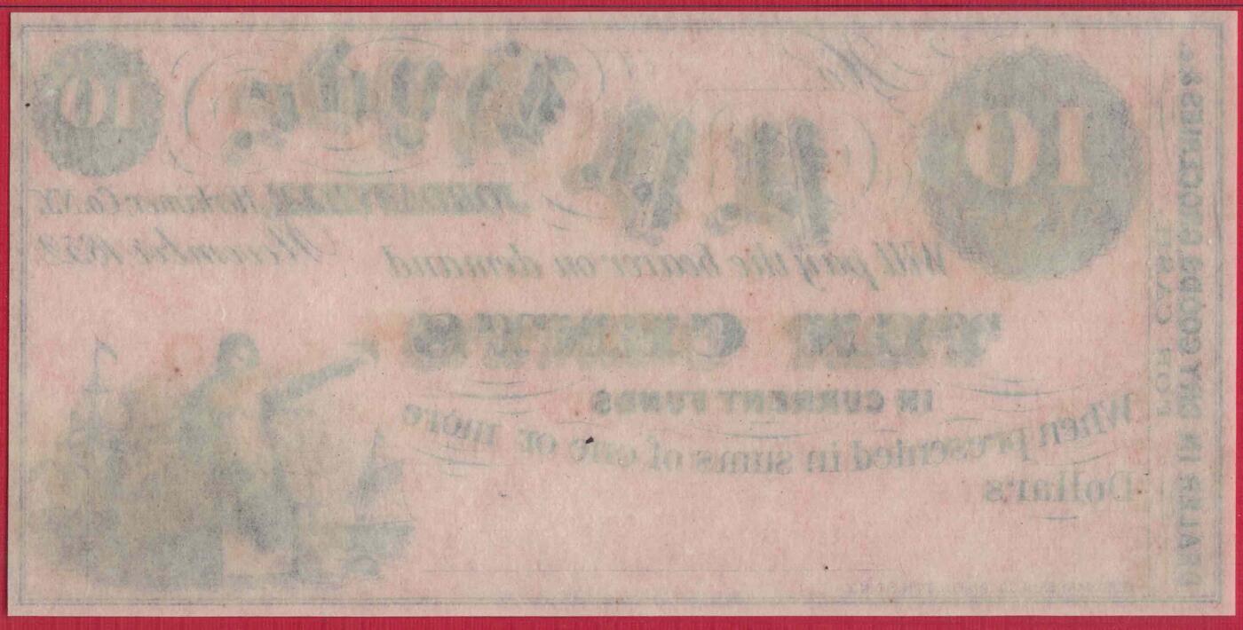美国纽约乔尔丹维尔1852年10分 库存票 实物图 UNC