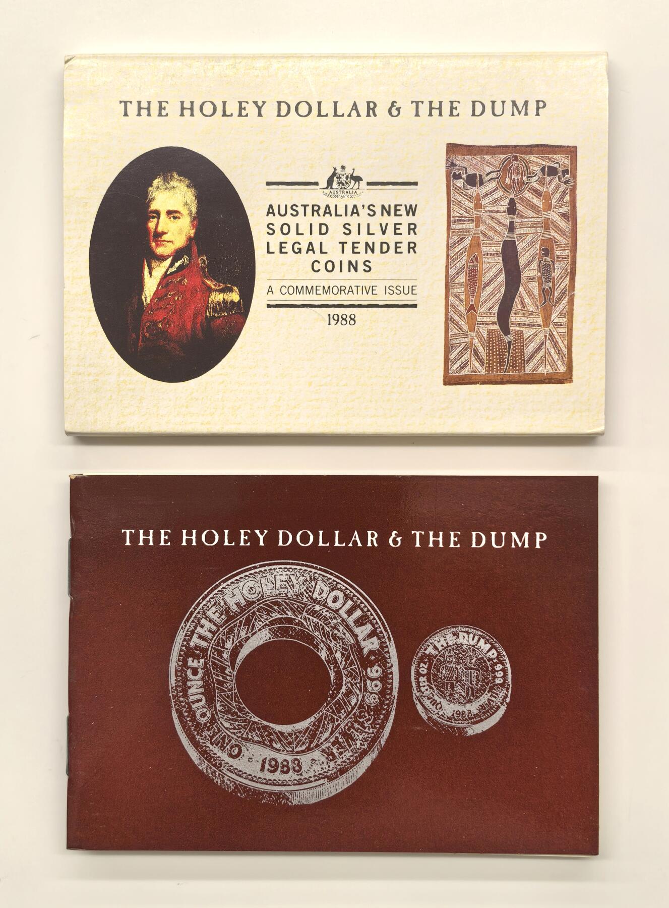 博洋堂世界钱币拍卖第110期（全场包邮） 澳大利亚1988年Holey Dollar & Dump子母币精制银币套卡，999银，面值分别为1元（1盎司）和25分（1/4盎司）