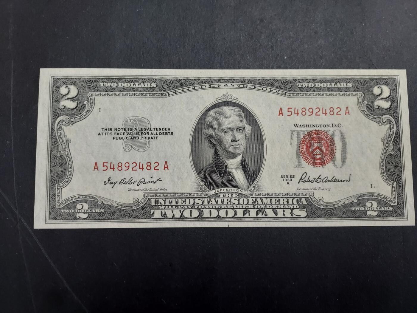 博彦收藏 2月16日 8点钱币专场 1953 美国2元 UNC 