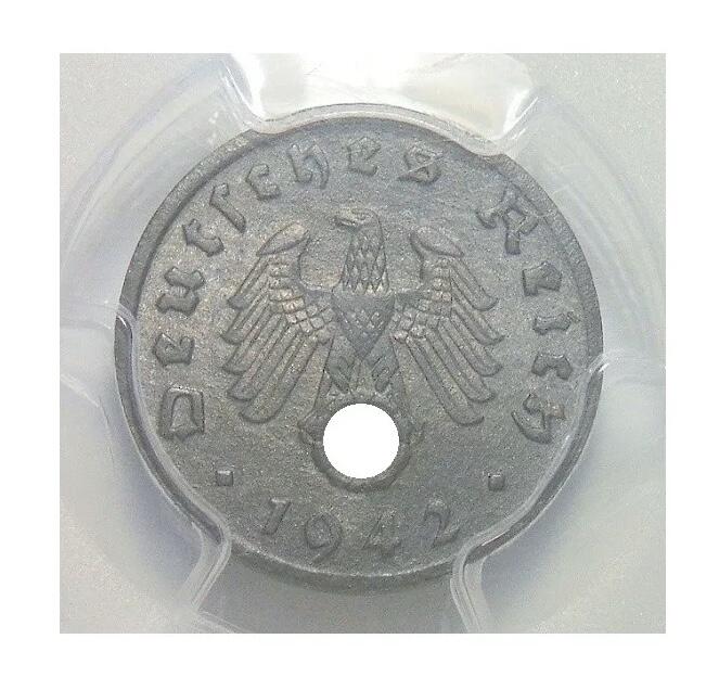 金盾PCGS MS64 德国第三帝国1942年D版1芬尼 难得开卷原光