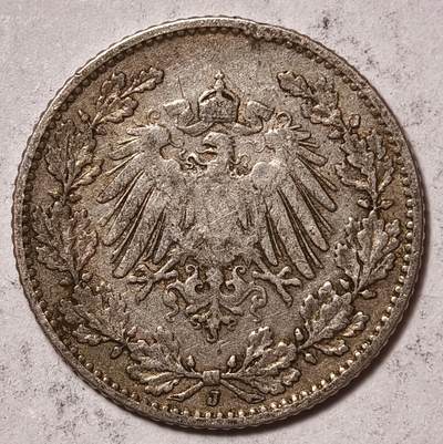 紫瑗钱币——第576期 - 德国 1907年 J版 第二帝国 1/2马克 银币 2.77克 0.9银