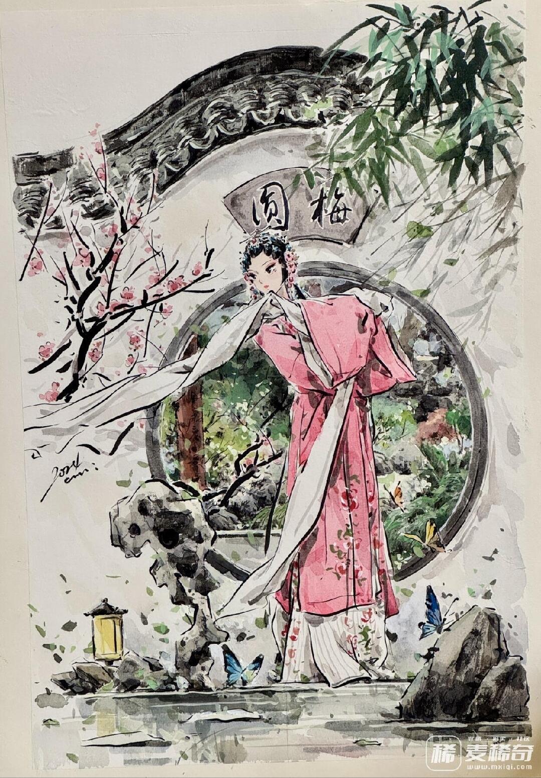 玩卡战线超级大甩拍第27期（好物、稀缺、镇册之宝） 2024 迟迟手绘杜丽娘大画，尺寸：32.5cm*48.5cm，非常经典，带画框！