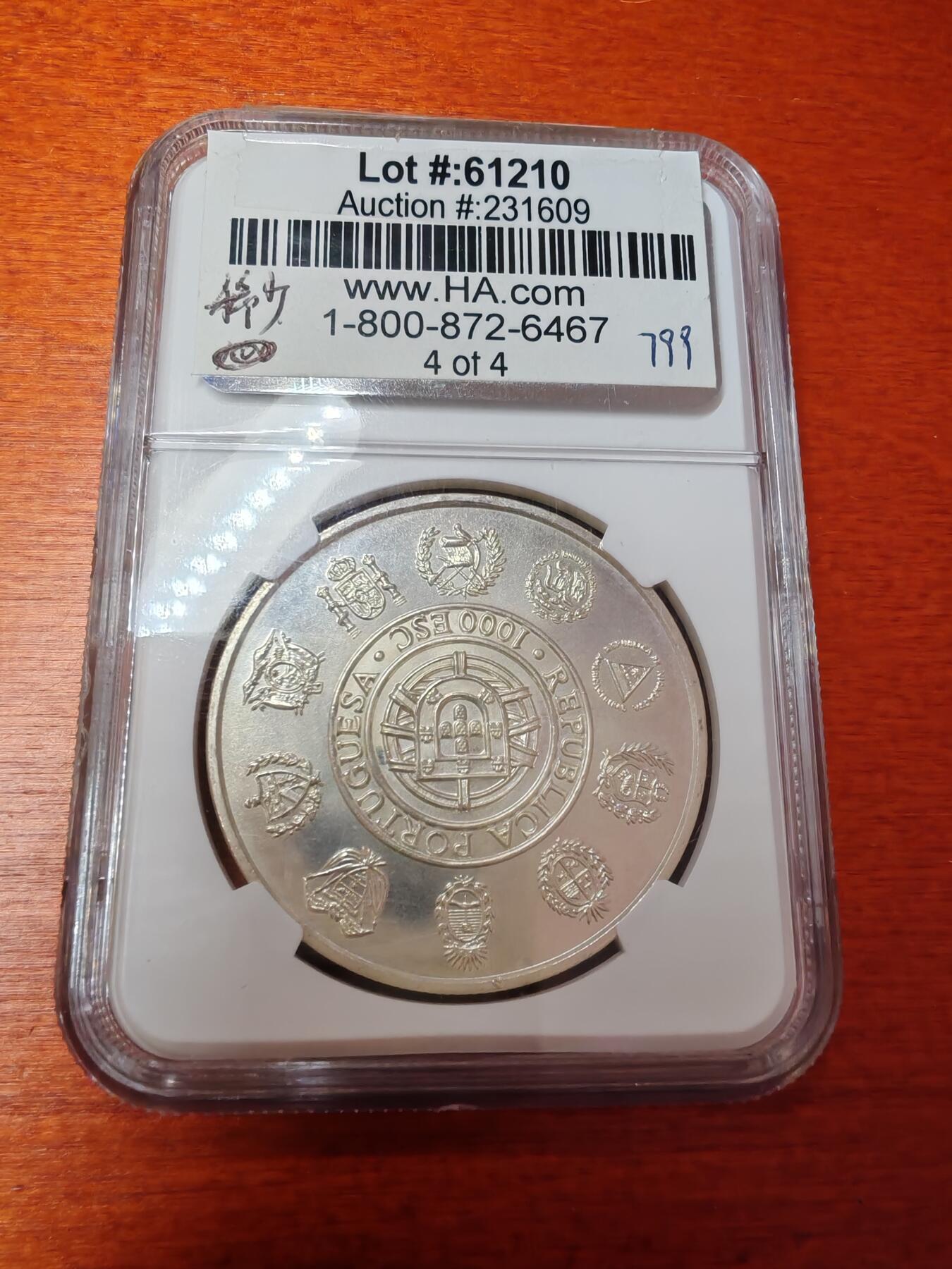 长老汇蛇年精选第四场拍卖 1994葡萄牙灰狼1000埃斯库多斯银币，NGC MS67分，唯一记录，克书65分135美金，HA拍卖原物，N盒官网63分145美金，精制币裸币300美金
