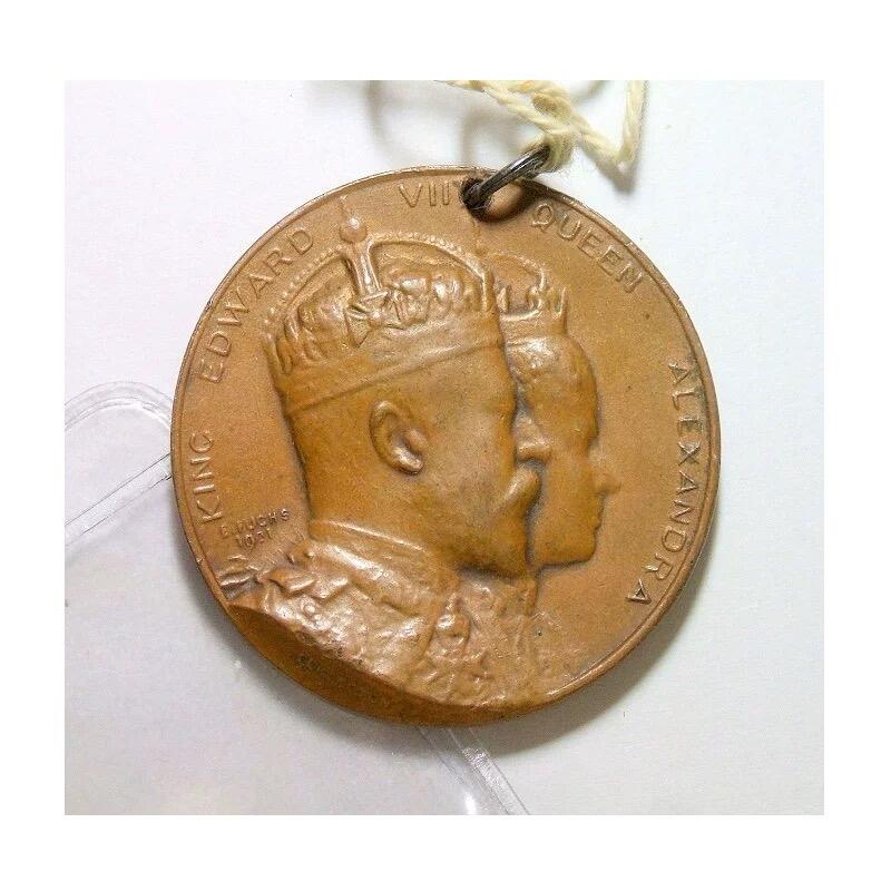 英国1902年 爱德华七世和皇后加冕礼高浮雕精制大铜章 40MM