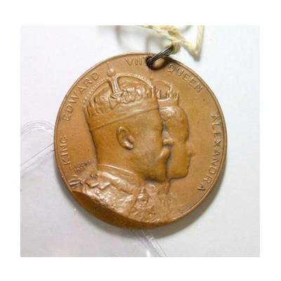 英国1902年 爱德华七世和皇后加冕礼高浮雕精制大铜章 40MM - 英国1902年 爱德华七世和皇后加冕礼高浮雕精制大铜章 40MM