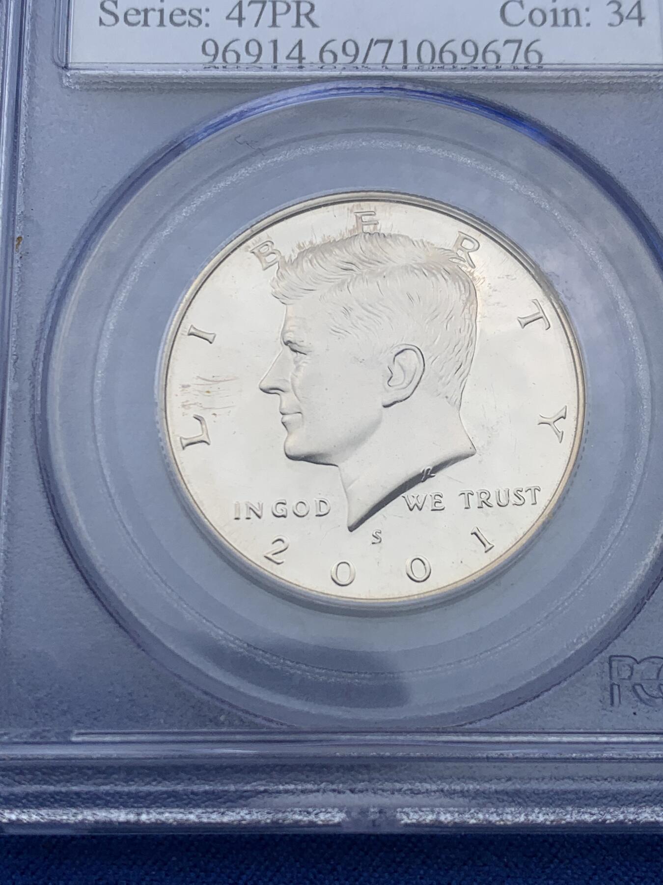 《竞宝斋》第354场 周日，周一，周二 3场连拍 （全场包邮） PCGS PR69DCAM 美国2001年肯尼迪50分精制银币