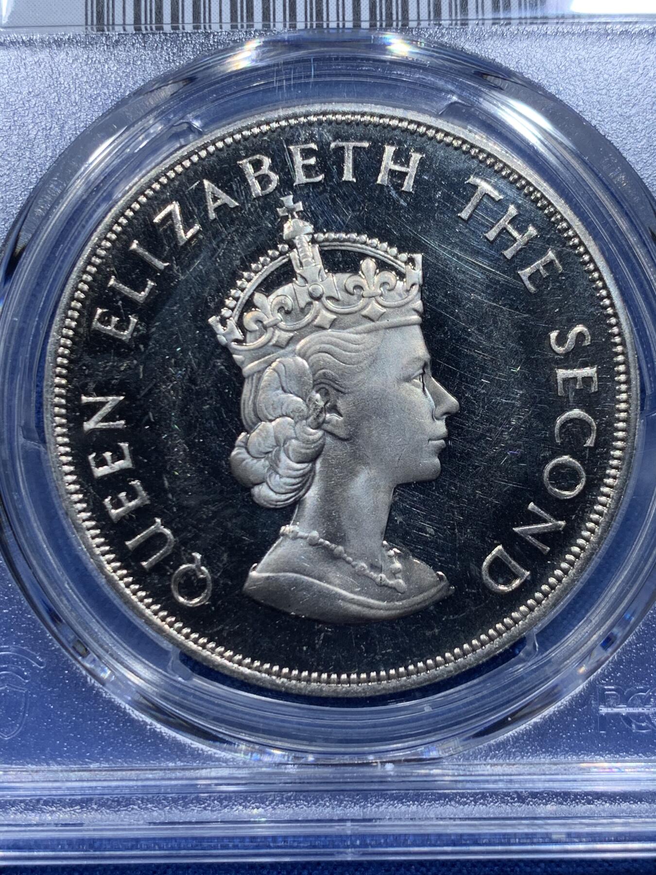《竞宝斋》第354场 周日，周一，周二 3场连拍 （全场包邮） PCGS PR65DCAM 英属泽西1966年伊丽莎白女王5先令诺曼征服纪念精制克朗币