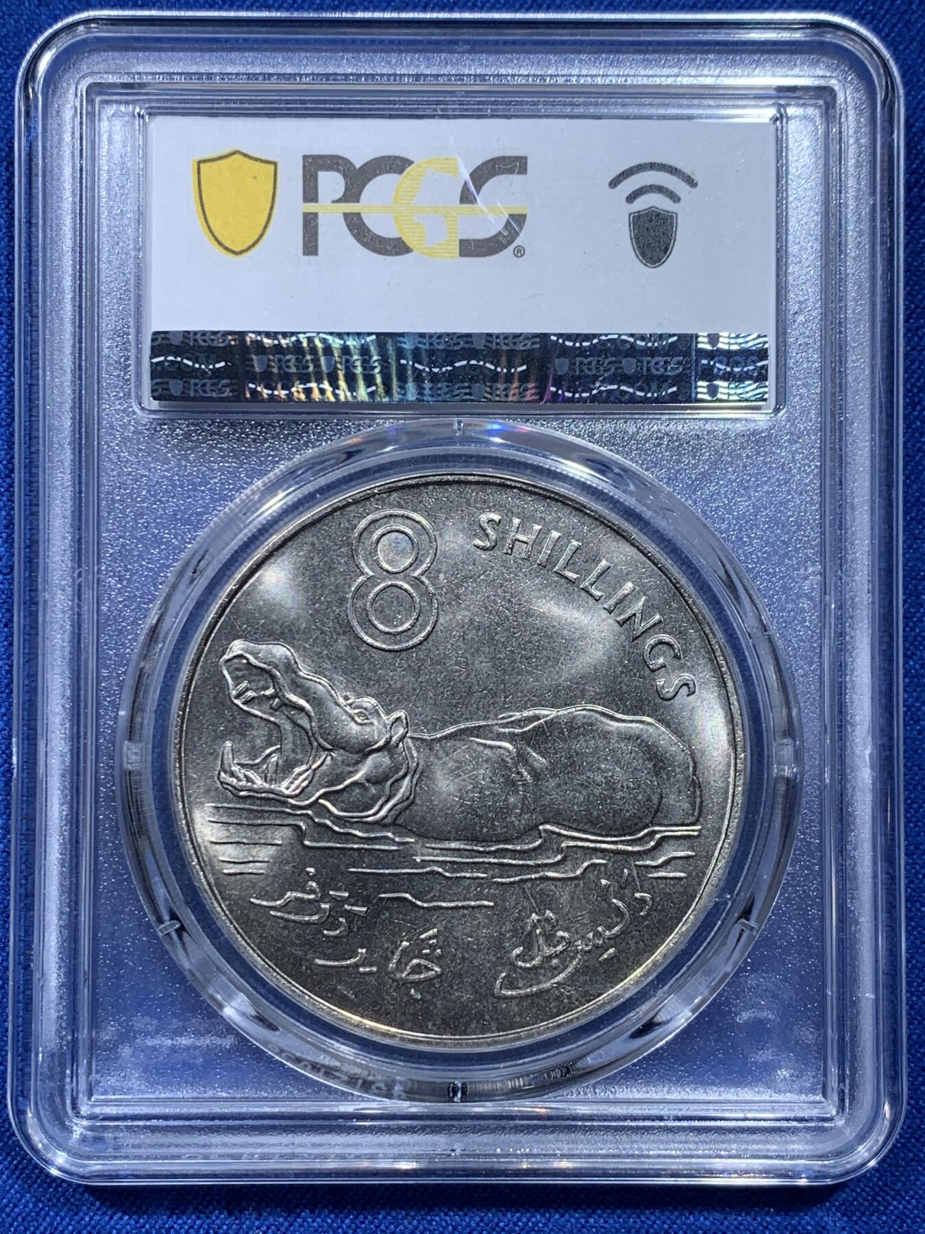 《竞宝斋》第354场 周日，周一，周二 3场连拍 （全场包邮） PCGS MS66 冈比亚1970年8先令大镍币，稀有大河马币特殊面值，亚军分数