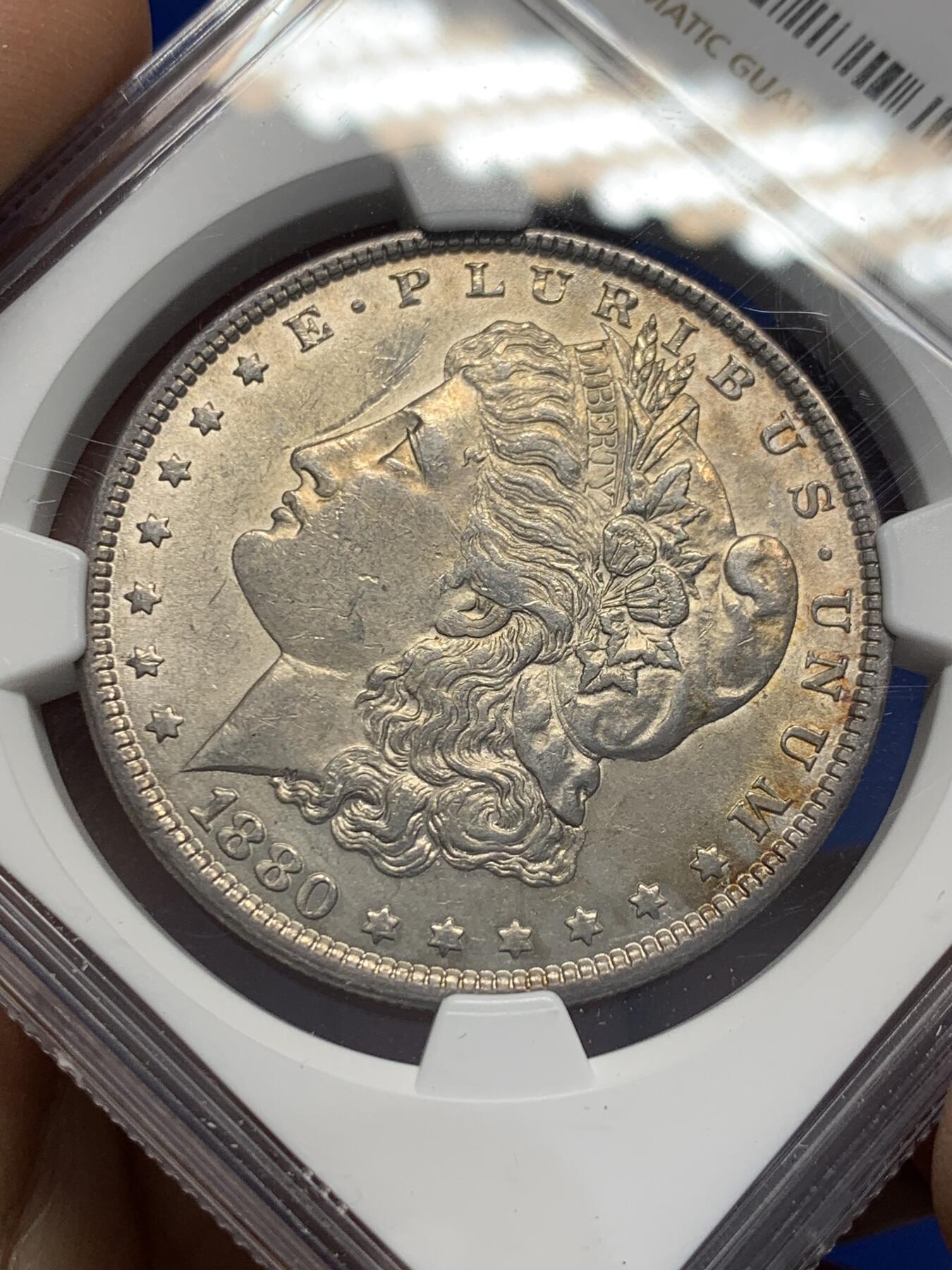 《竞宝斋》第353场 周日，周一，周二 3场连拍 （全场包邮） NGC AUD 美国1880年S版摩根一美元银币 彩酱好味道