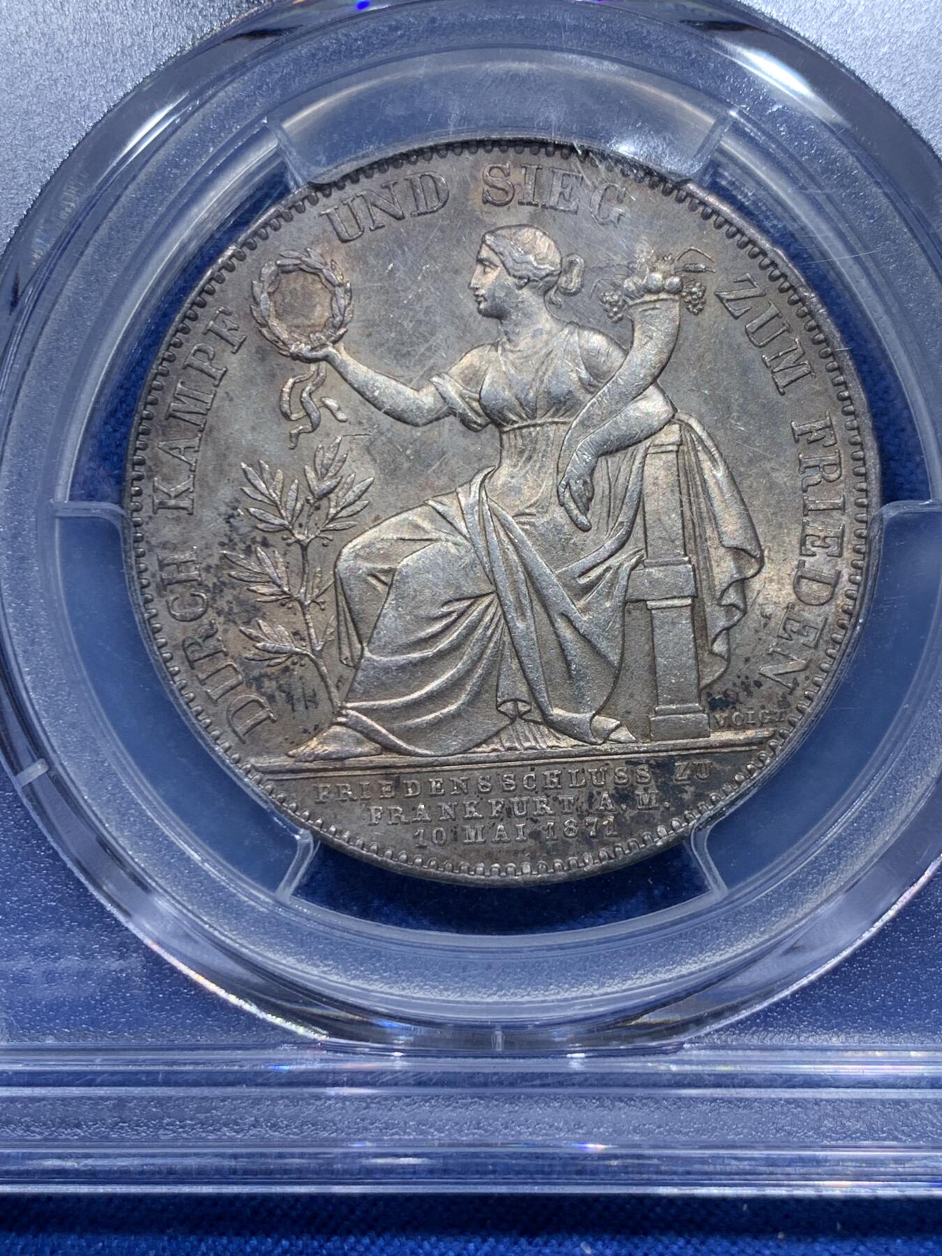 《竞宝斋》第354场 周日，周一，周二 3场连拍 （全场包邮） PCGS MS61 德国1871年巴伐利亚普法胜利1泰勒银币