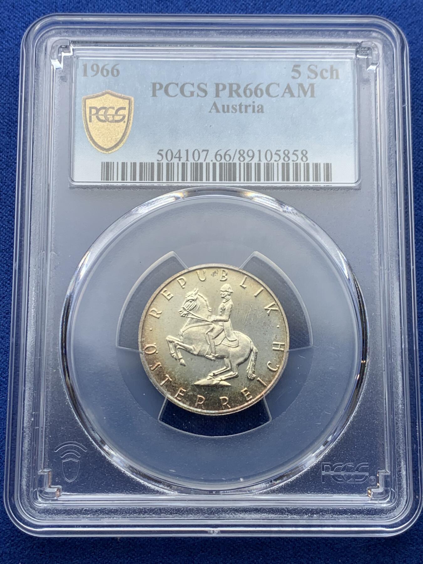 《竞宝斋》第353场 周日，周一，周二 3场连拍 （全场包邮） 4枚一组 PCGS PR66/67/64/63 奥地利1966/1965年维也纳大学5/10/25/50先令精制纪念银币，带包浆，送原装纪念册