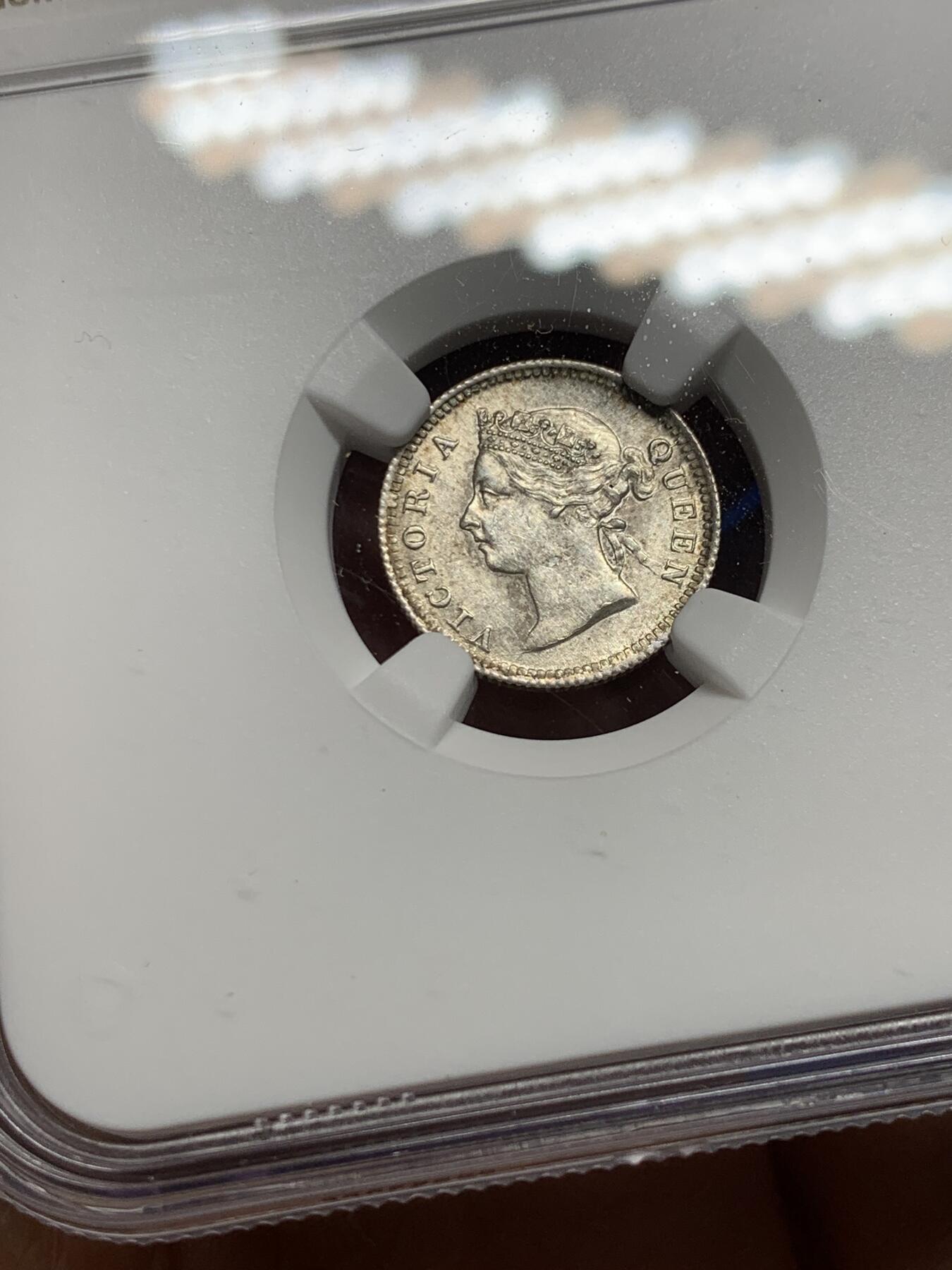 《竞宝斋》第354场 周日，周一，周二 3场连拍 （全场包邮） NGC UNC 香港 1898年 维多利亚 五仙 银币 原光币
