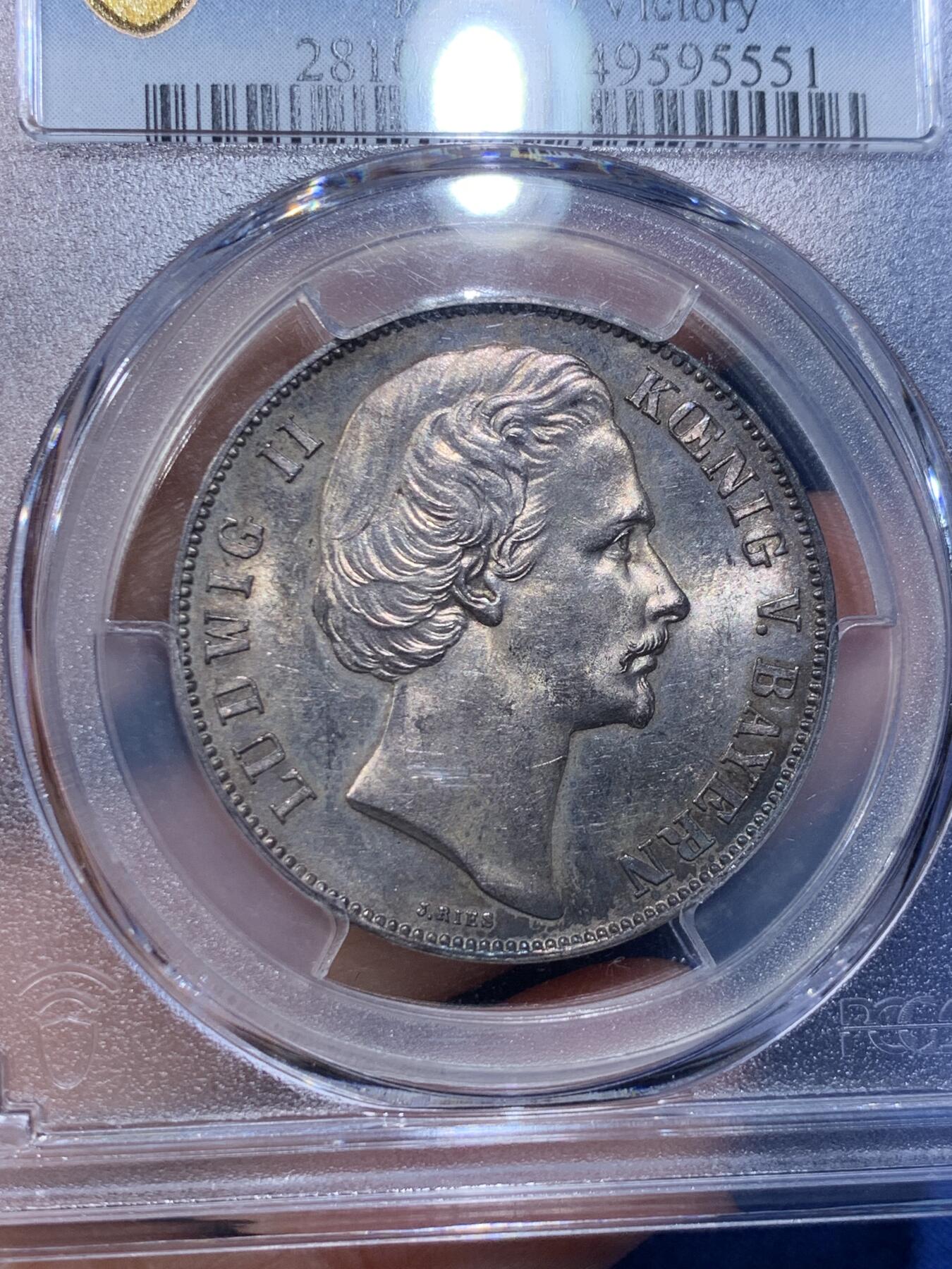 《竞宝斋》第354场 周日，周一，周二 3场连拍 （全场包邮） PCGS MS61 德国1871年巴伐利亚普法胜利1泰勒银币