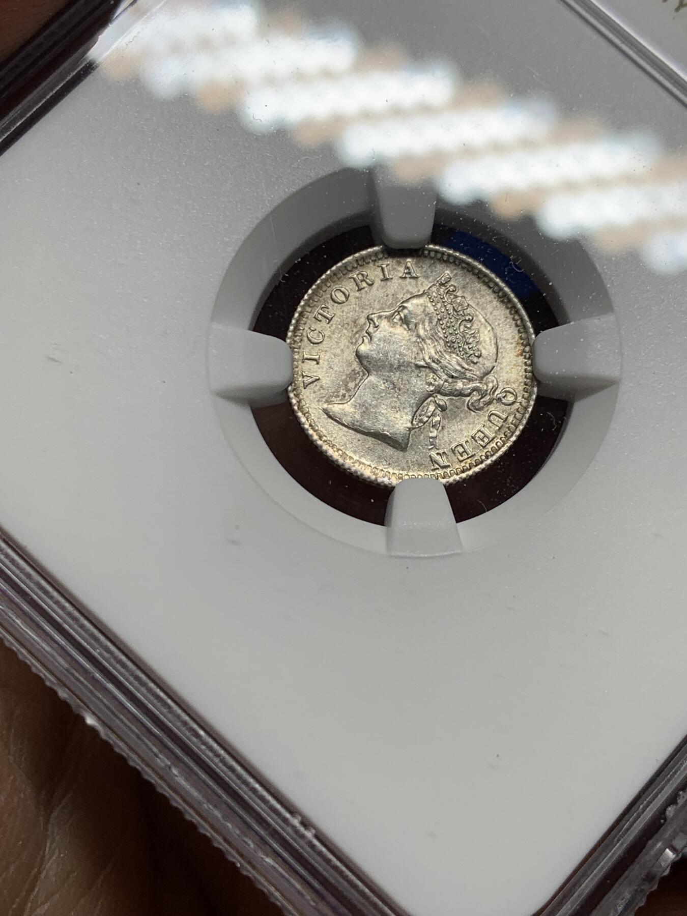 《竞宝斋》第354场 周日，周一，周二 3场连拍 （全场包邮） NGC UNC 香港 1898年 维多利亚 五仙 银币 原光币