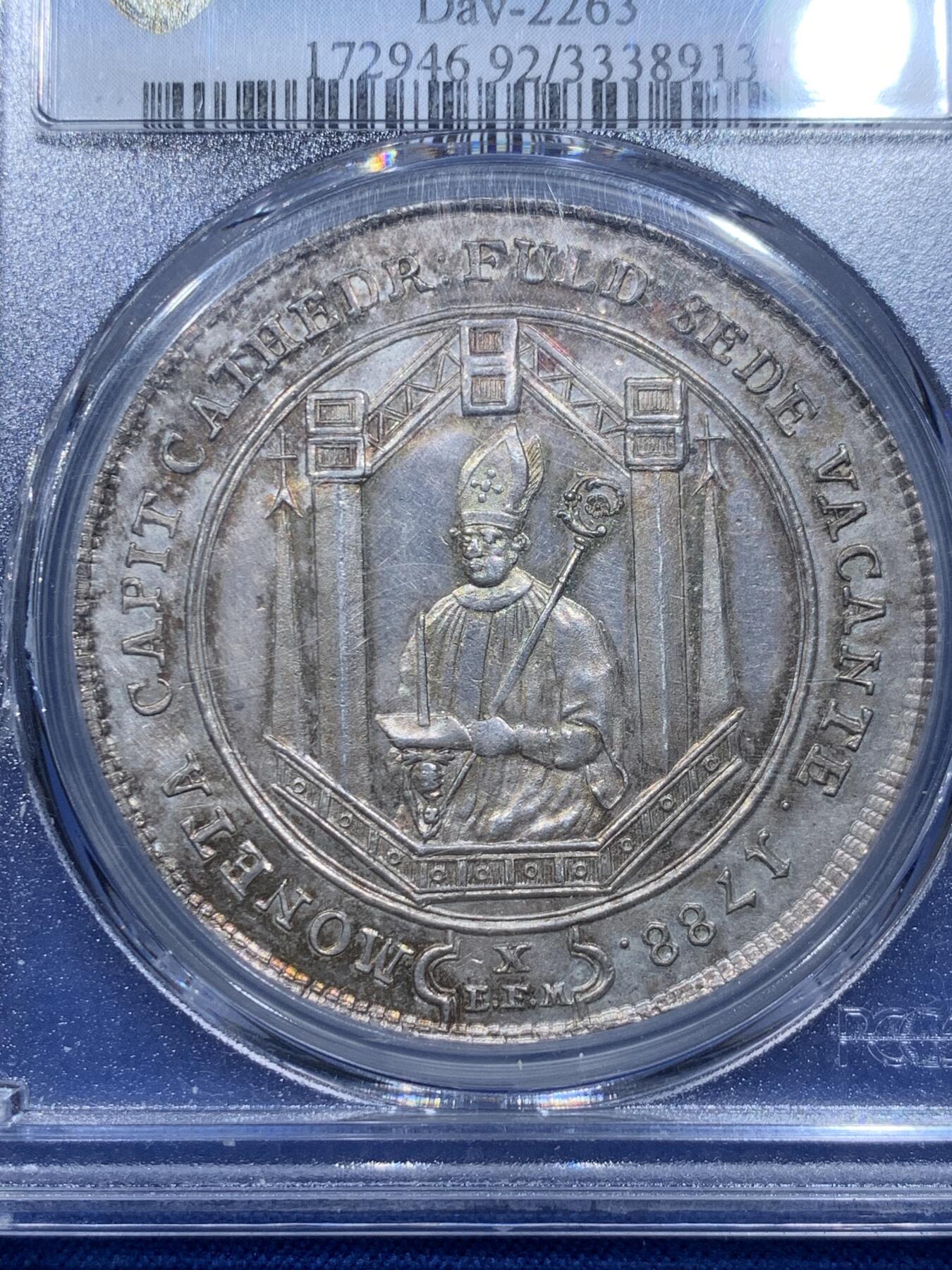 《竞宝斋》第354场 周日，周一，周二 3场连拍 （全场包邮） PCGS UNCD 德国 1788 富尔达主教区 主教缺位 泰勒大银币 稀少品种
