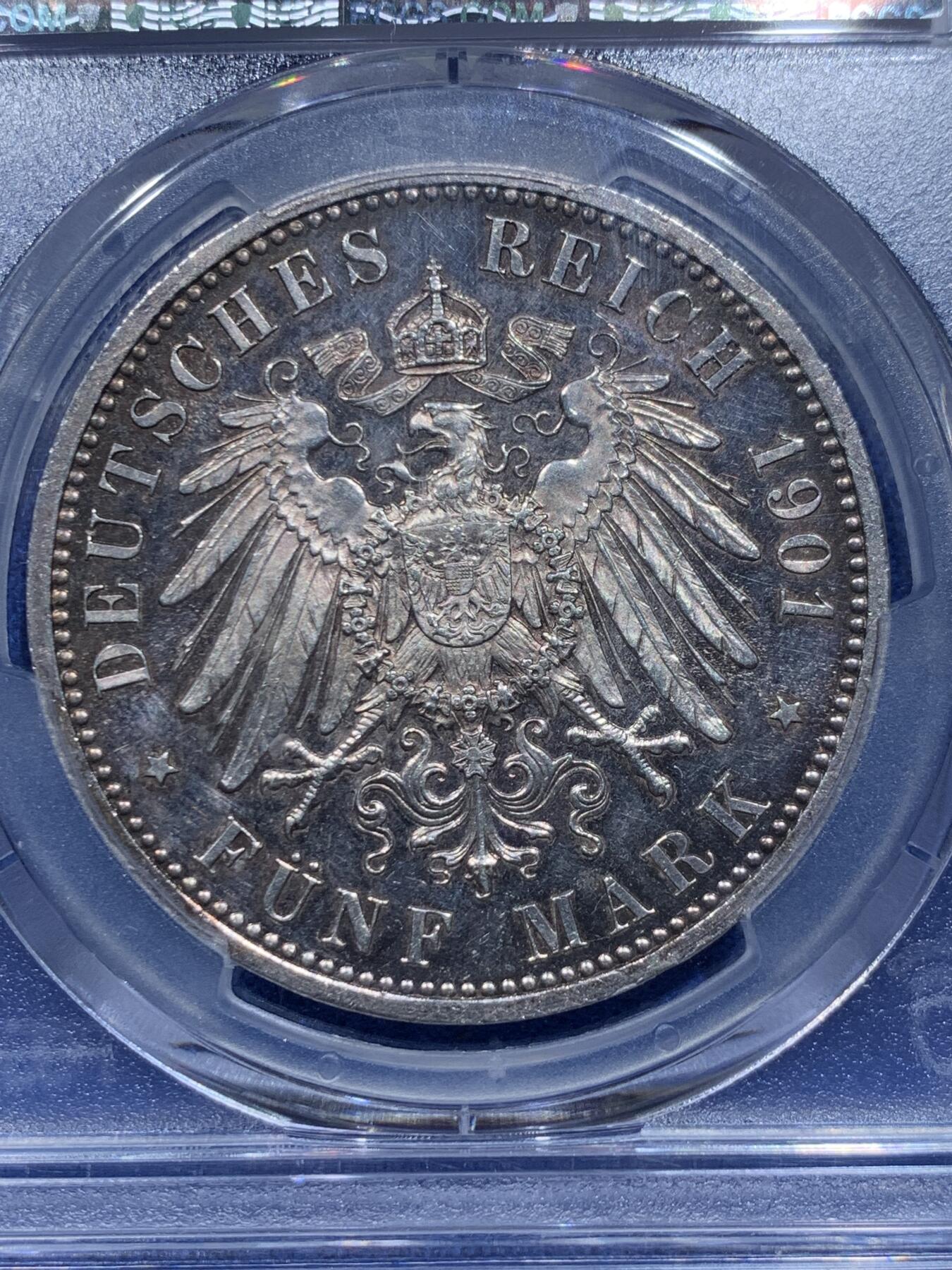 《竞宝斋》第354场 周日，周一，周二 3场连拍 （全场包邮） PCGS PR62 德国1901年普鲁士建国200周年纪念流通5马克银币 ，精制少見