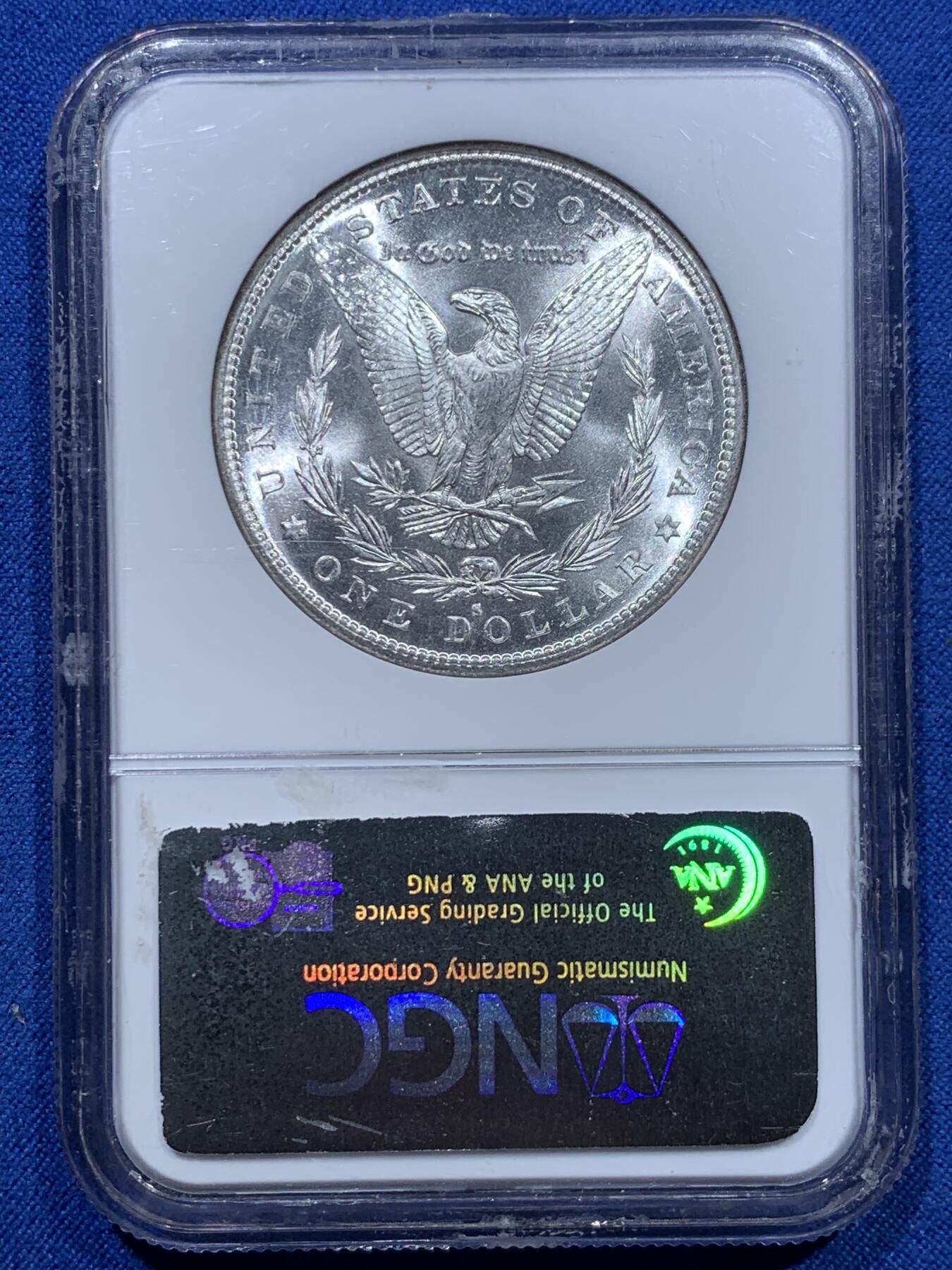 《竞宝斋》第353场 周日，周一，周二 3场连拍 （全场包邮） NGC MS64 美国1882年1美元摩根银币，S厂出品，光度好，老盒。