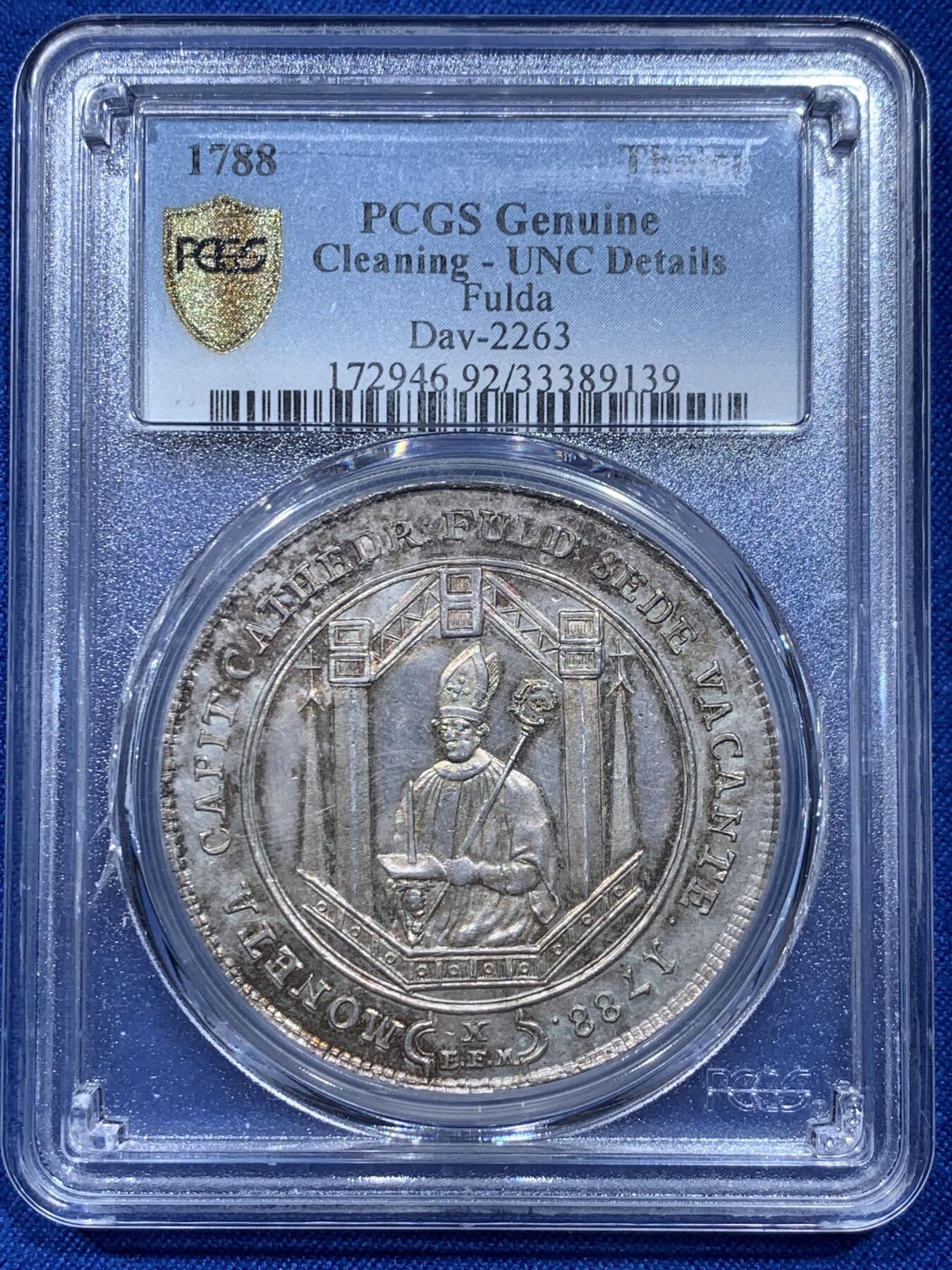 《竞宝斋》第354场 周日，周一，周二 3场连拍 （全场包邮） PCGS UNCD 德国 1788 富尔达主教区 主教缺位 泰勒大银币 稀少品种