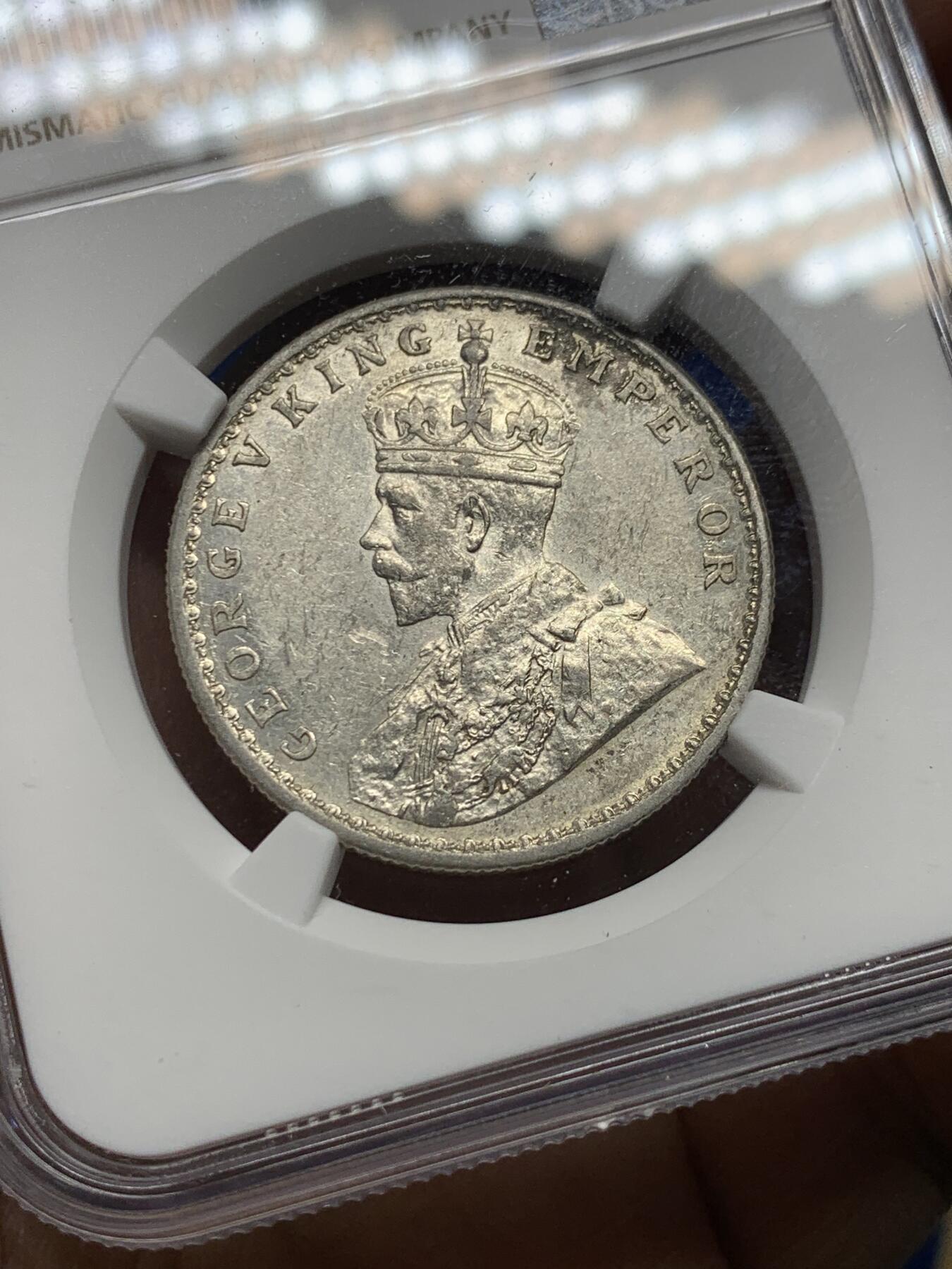 《竞宝斋》第354场 周日，周一，周二 3场连拍 （全场包邮） NGC AU55 英属印度 1917年 C版 乔五 1卢比银币