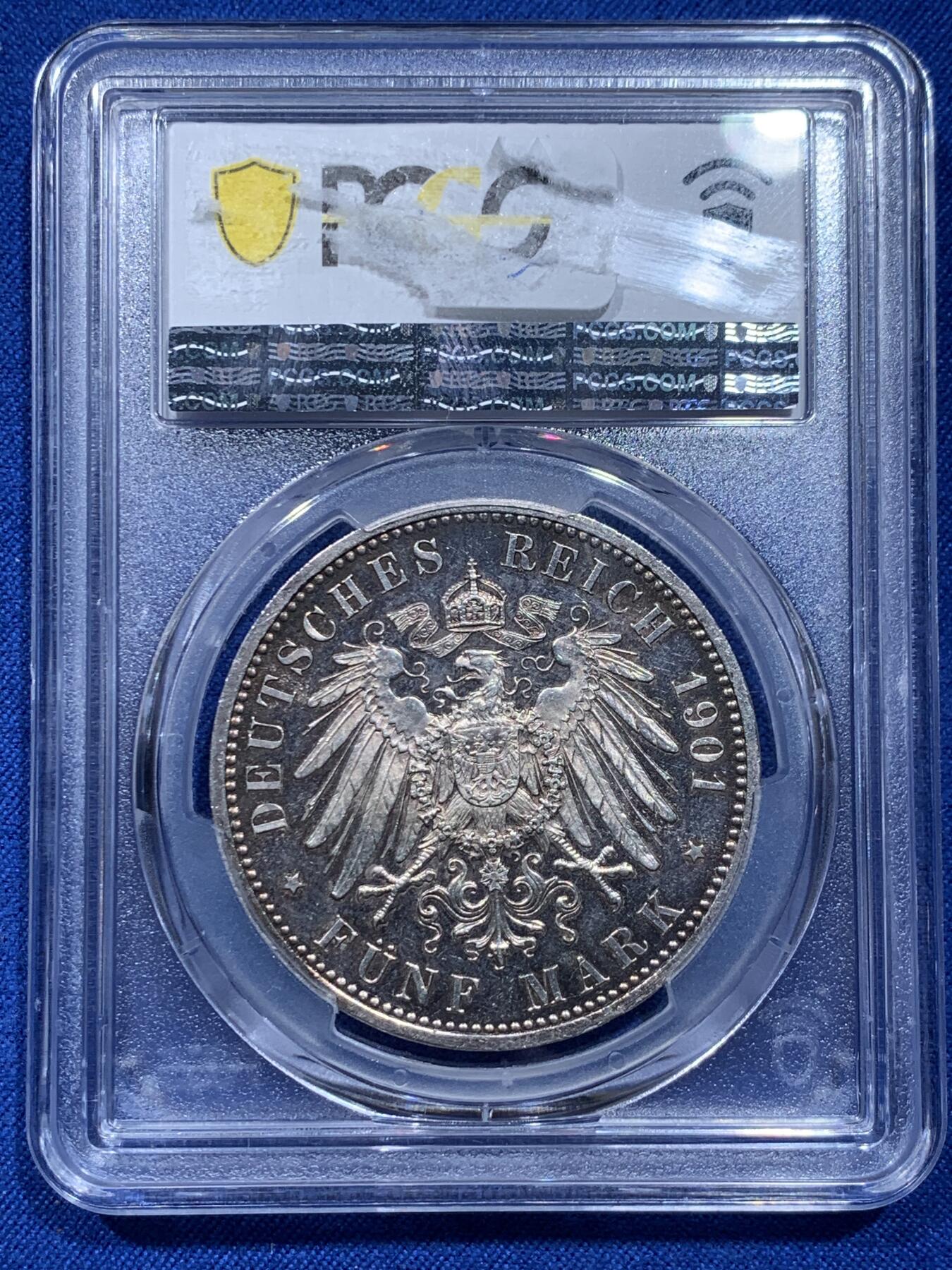 《竞宝斋》第354场 周日，周一，周二 3场连拍 （全场包邮） PCGS PR62 德国1901年普鲁士建国200周年纪念流通5马克银币 ，精制少見