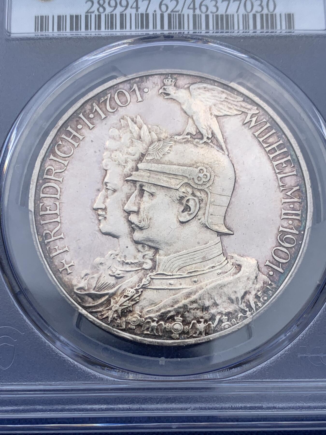 《竞宝斋》第354场 周日，周一，周二 3场连拍 （全场包邮） PCGS PR62 德国1901年普鲁士建国200周年纪念流通5马克银币 ，精制少見