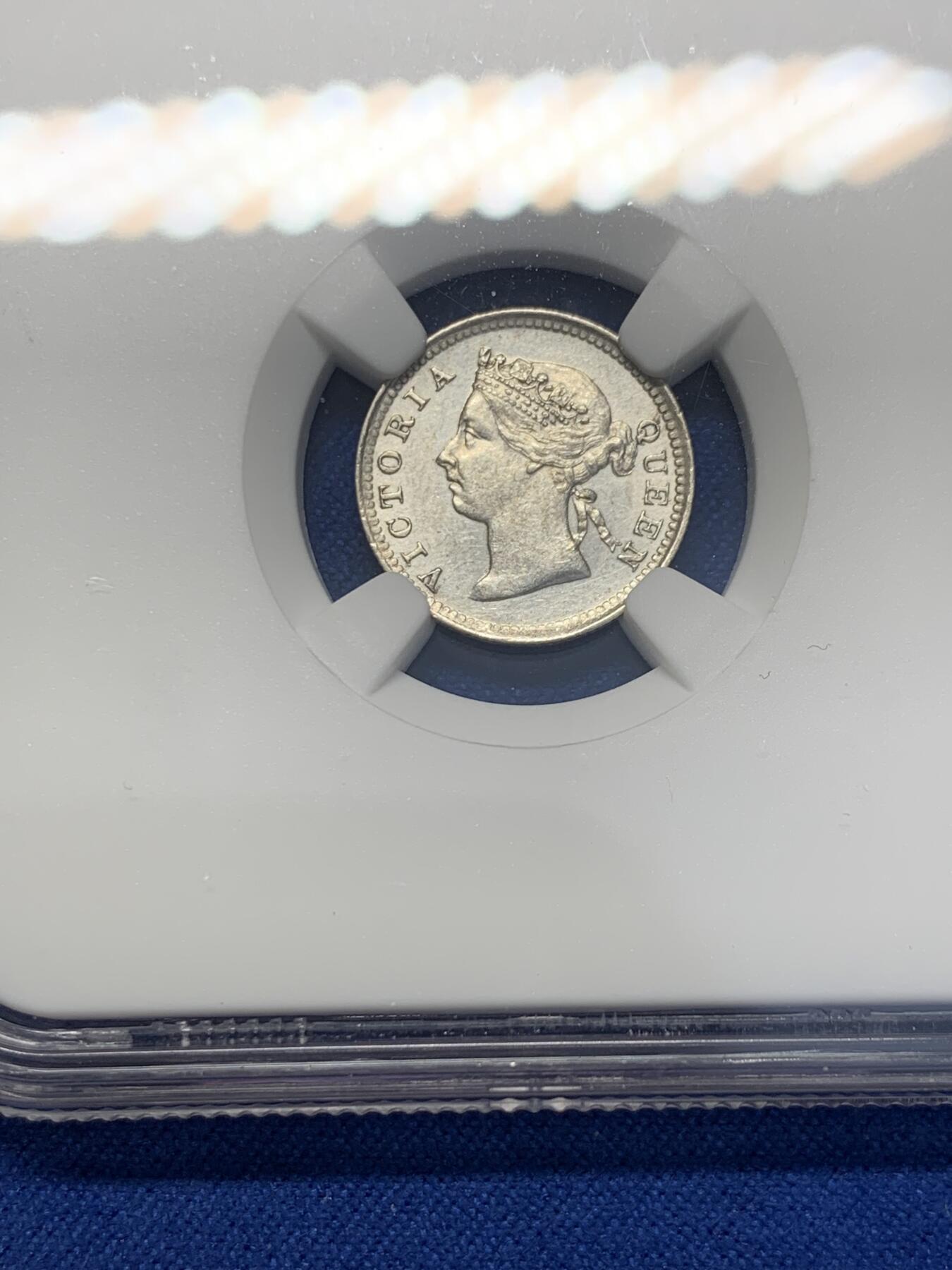 《竞宝斋》第353场 周日，周一，周二 3场连拍 （全场包邮） NGC UNC 香港 1894年 维多利亚 五仙 银币 原光币