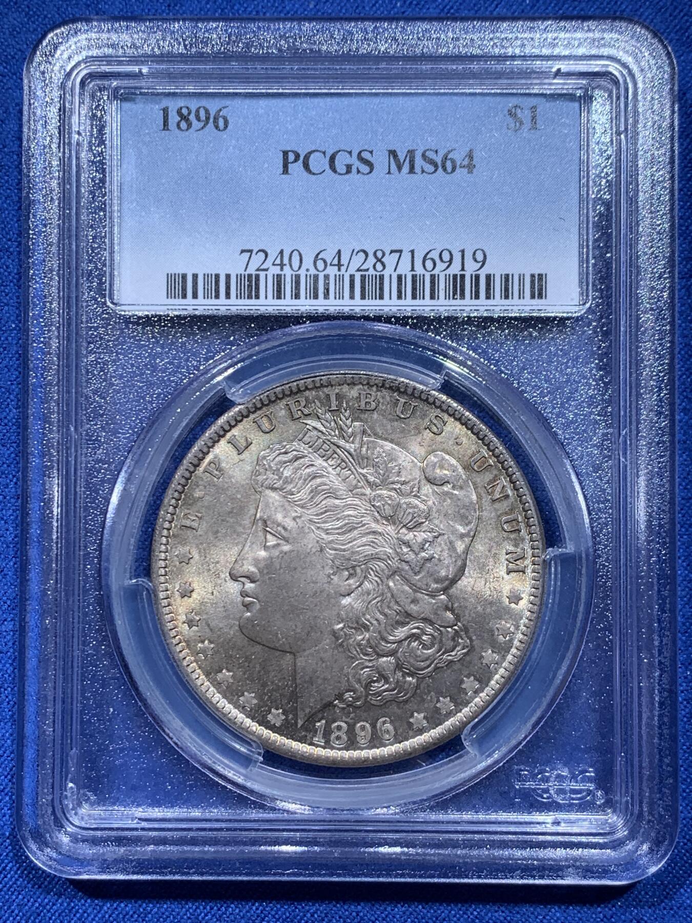 《竞宝斋》第354场 周日，周一，周二 3场连拍 （全场包邮） PCGS MS64 美国1896年背彩摩根1美元
