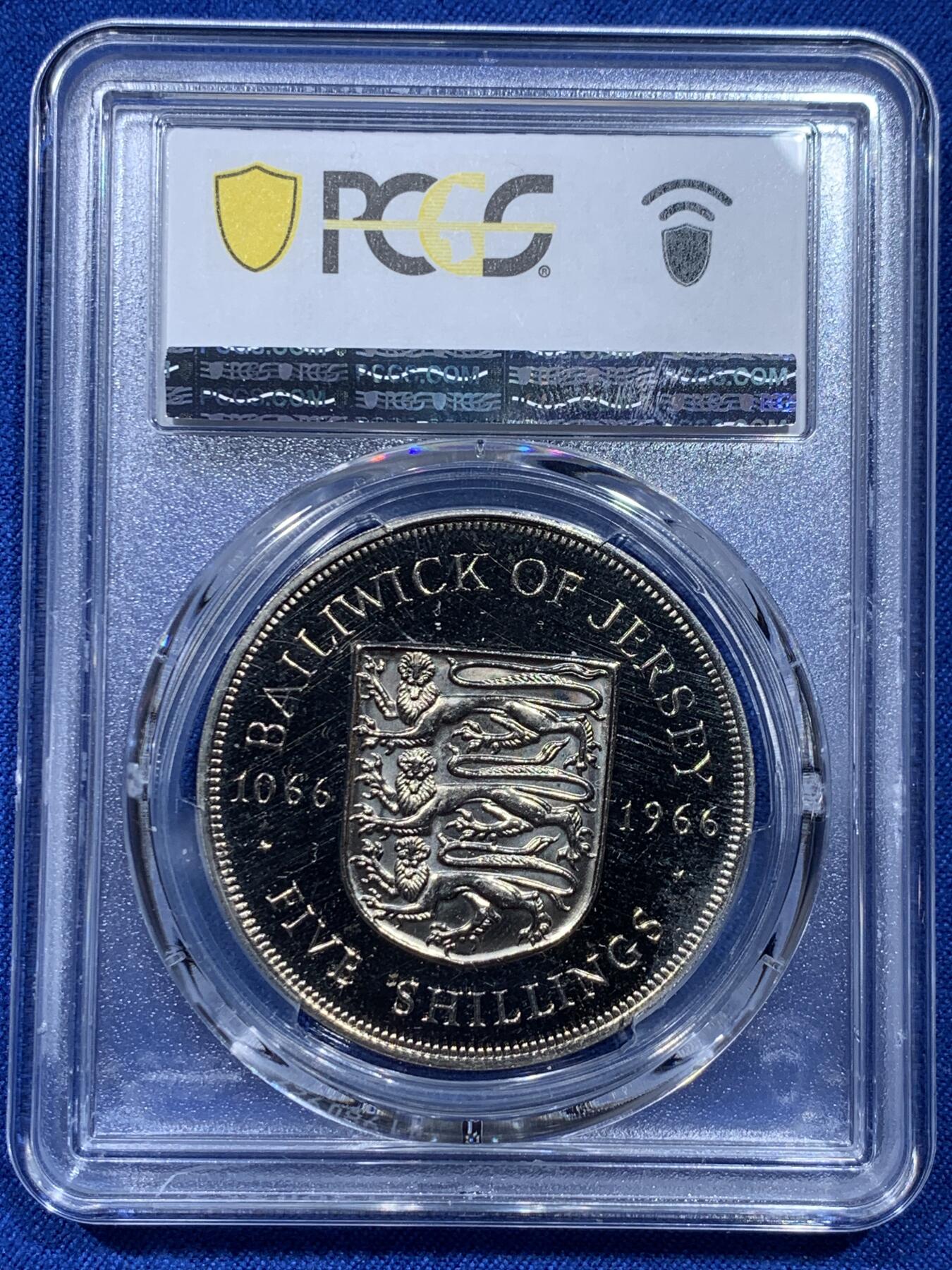 《竞宝斋》第354场 周日，周一，周二 3场连拍 （全场包邮） PCGS PR65DCAM 英属泽西1966年伊丽莎白女王5先令诺曼征服纪念精制克朗币