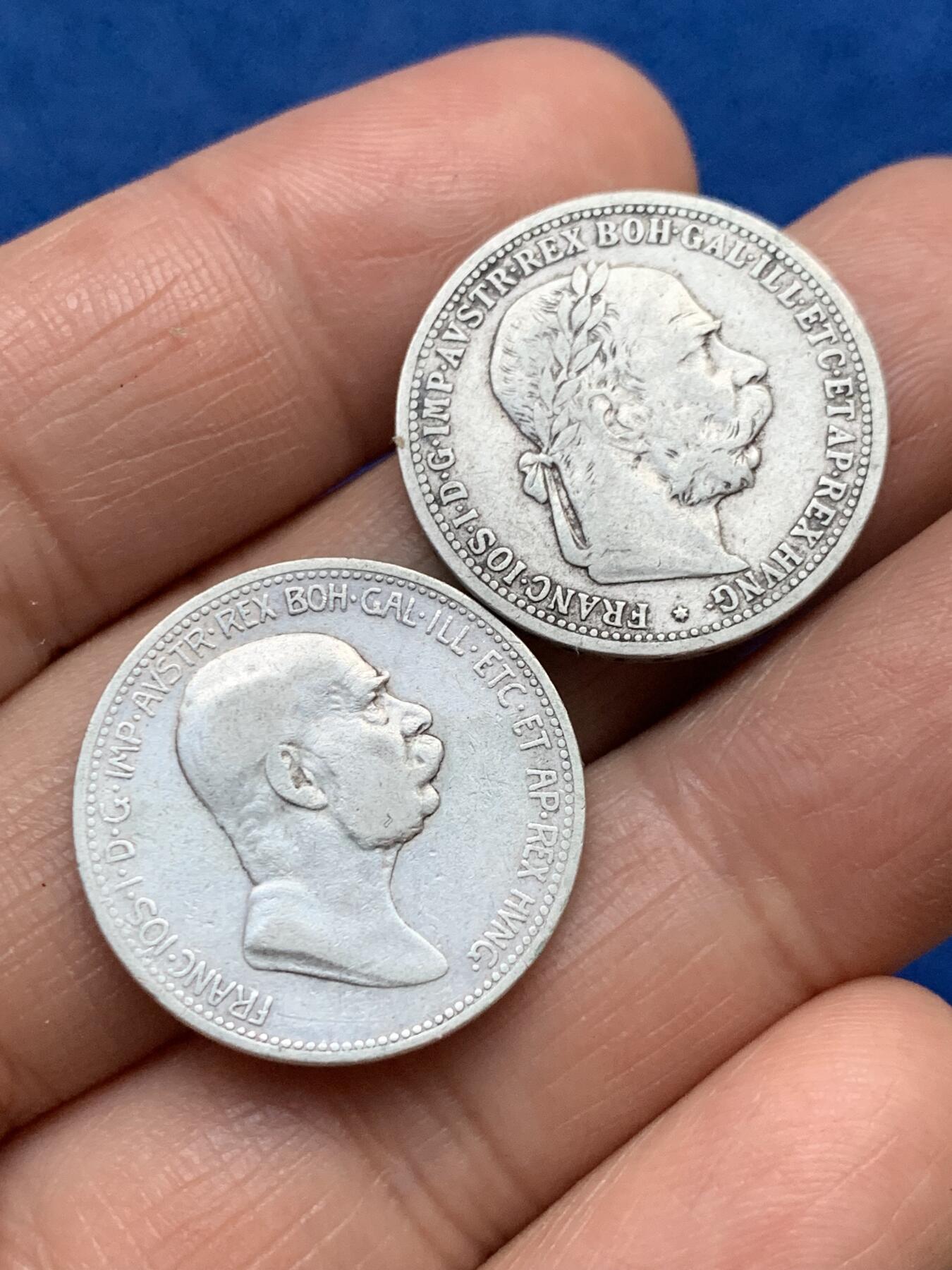 《竞宝斋》第353场 周日，周一，周二 3场连拍 （全场包邮） 两枚一组 奥地利弗朗西斯·约瑟夫一世1科罗纳银币 1901年+1908年统治60周年纪念 早期年费+少见品种