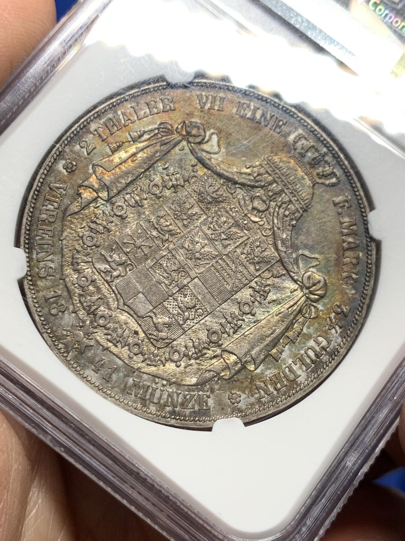 《竞宝斋》第354场 周日，周一，周二 3场连拍 （全场包邮） NGC AU58 德国1841年普鲁士威廉四世2泰勒银币