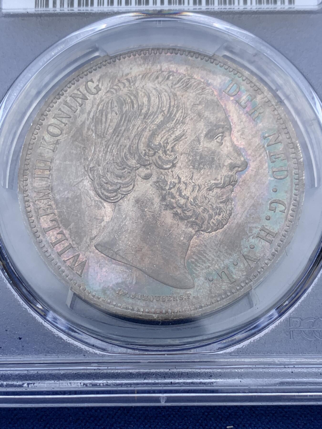 《竞宝斋》第354场 周日，周一，周二 3场连拍 （全场包邮） PCGS MS62 荷兰1870年威廉三世2.5盾大银币，有彩，可查官网图