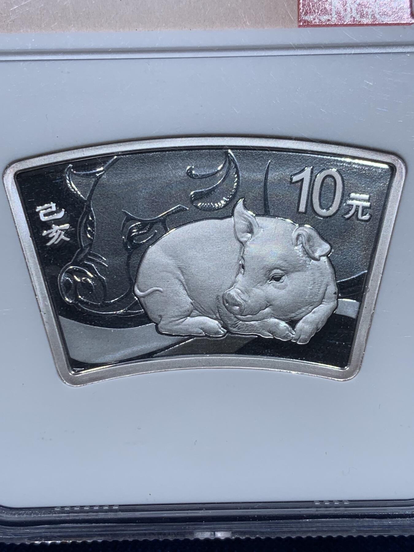 《竞宝斋》第353场 周日，周一，周二 3场连拍 （全场包邮） NGC PF69UC 中国2019年乙亥猪年10元生肖银币，扇形，镜面底板高喷砂浮雕，ngc评级，剪纸猪特标，收藏佳品