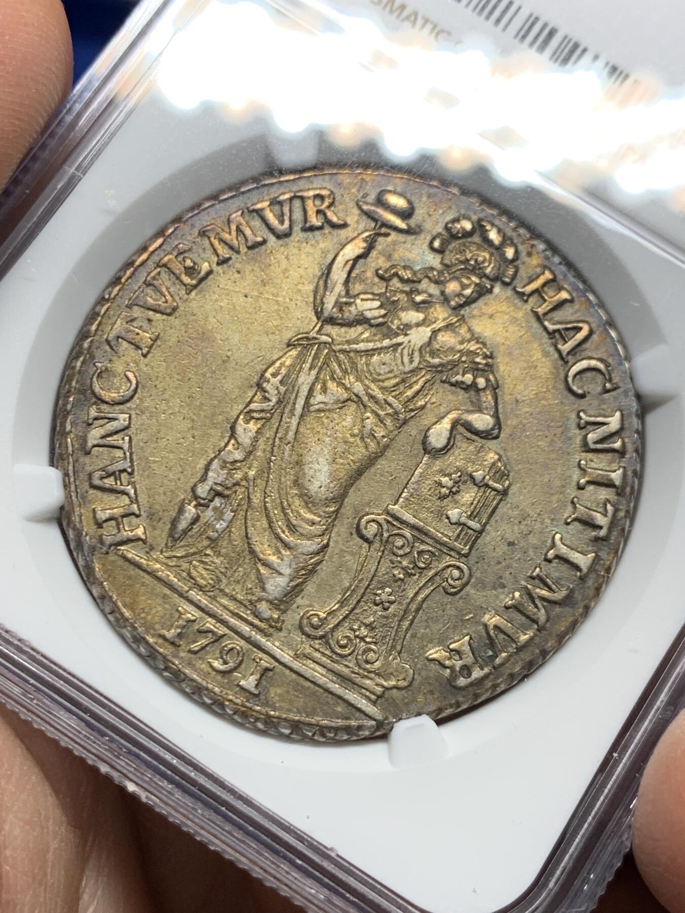 《竞宝斋》第354场 周日，周一，周二 3场连拍 （全场包邮） NGC AUD 荷兰1791年西弗里斯兰省站人3盾大银币 人物脸部清晰