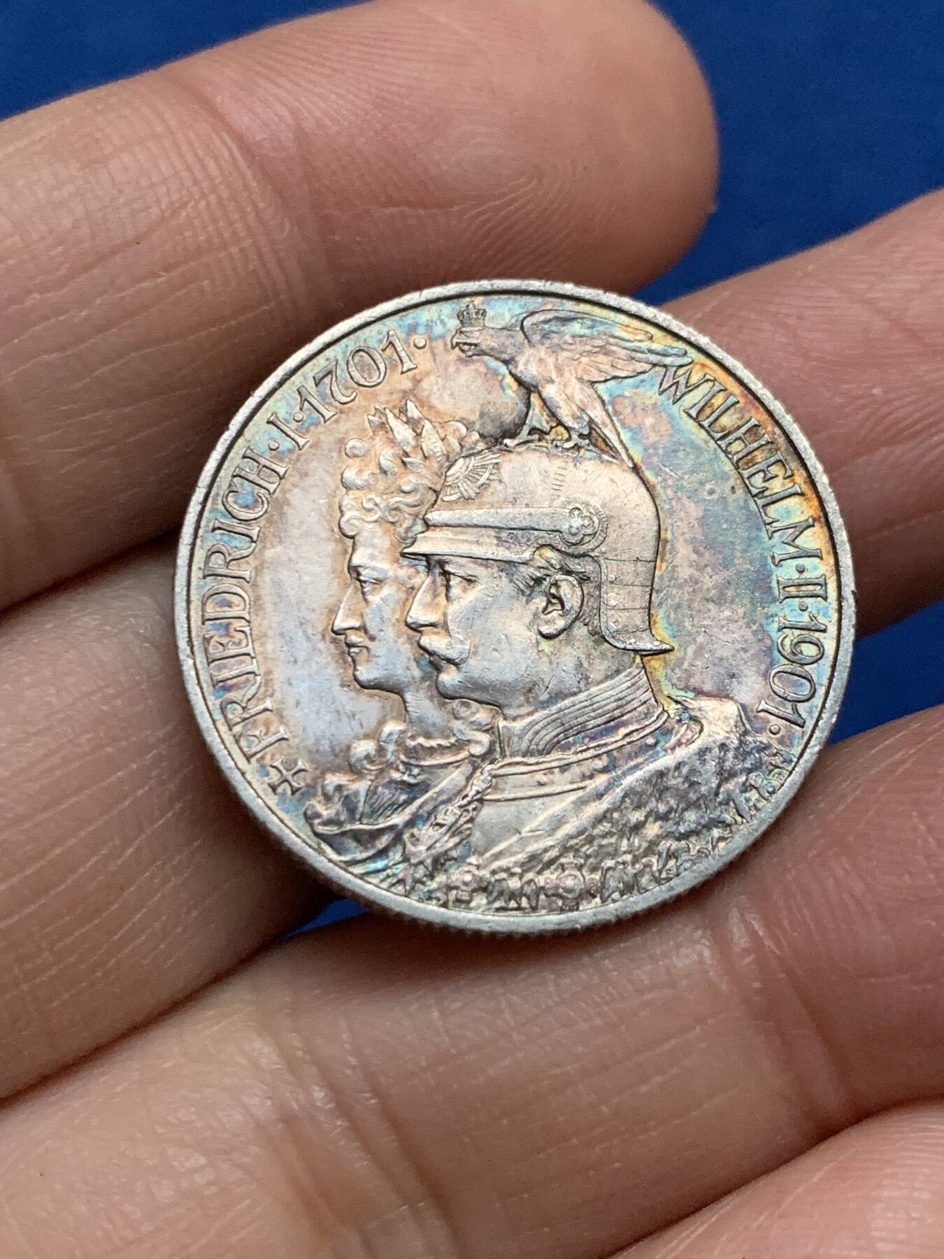 《竞宝斋》第354场 周日，周一，周二 3场连拍 （全场包邮） 德国1901年普鲁士建国200周年2马克银币