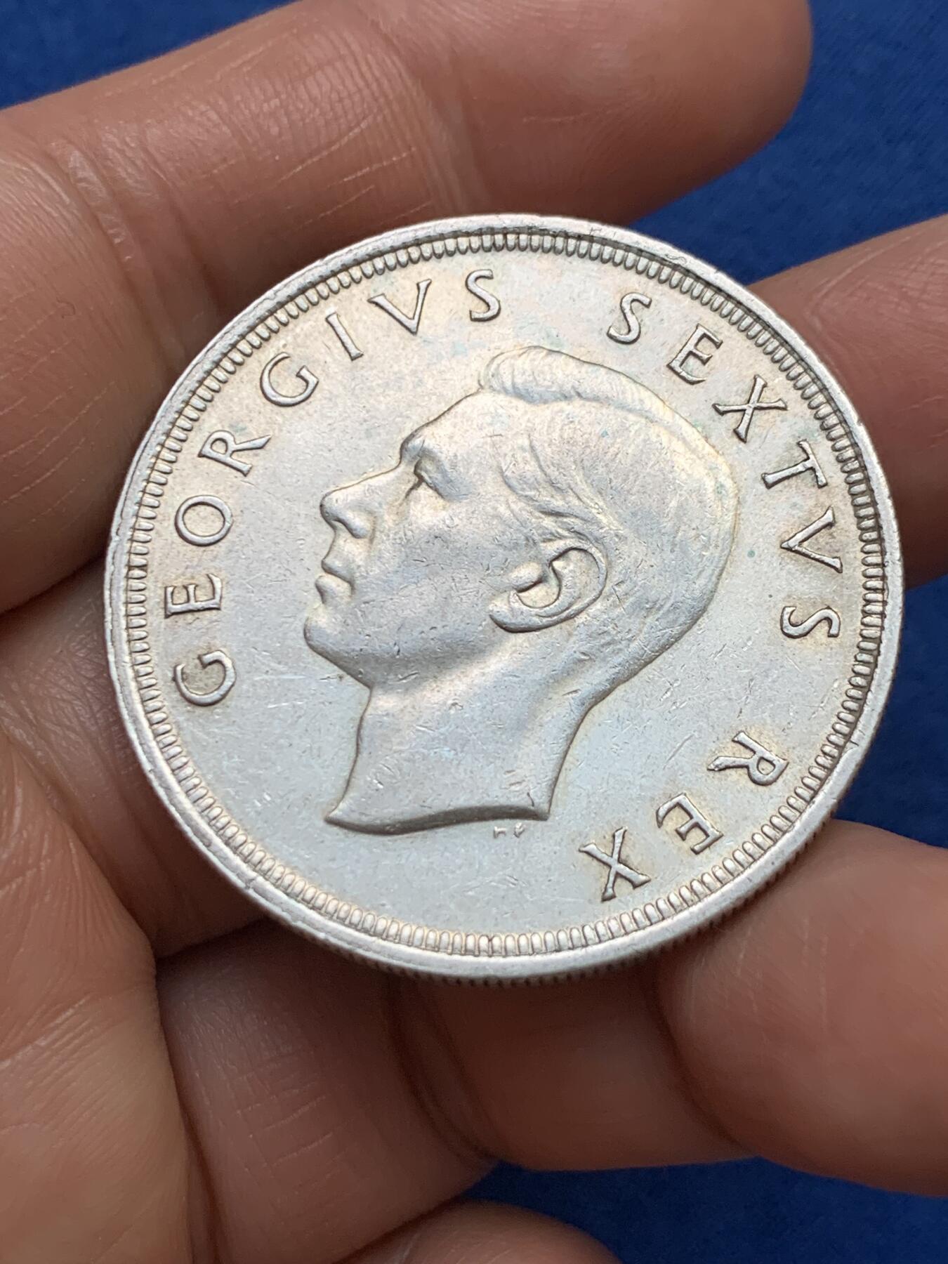 《竞宝斋》第353场 周日，周一，周二 3场连拍 （全场包邮） 南非1948年跳羚羊5先令大银币 早期高银版