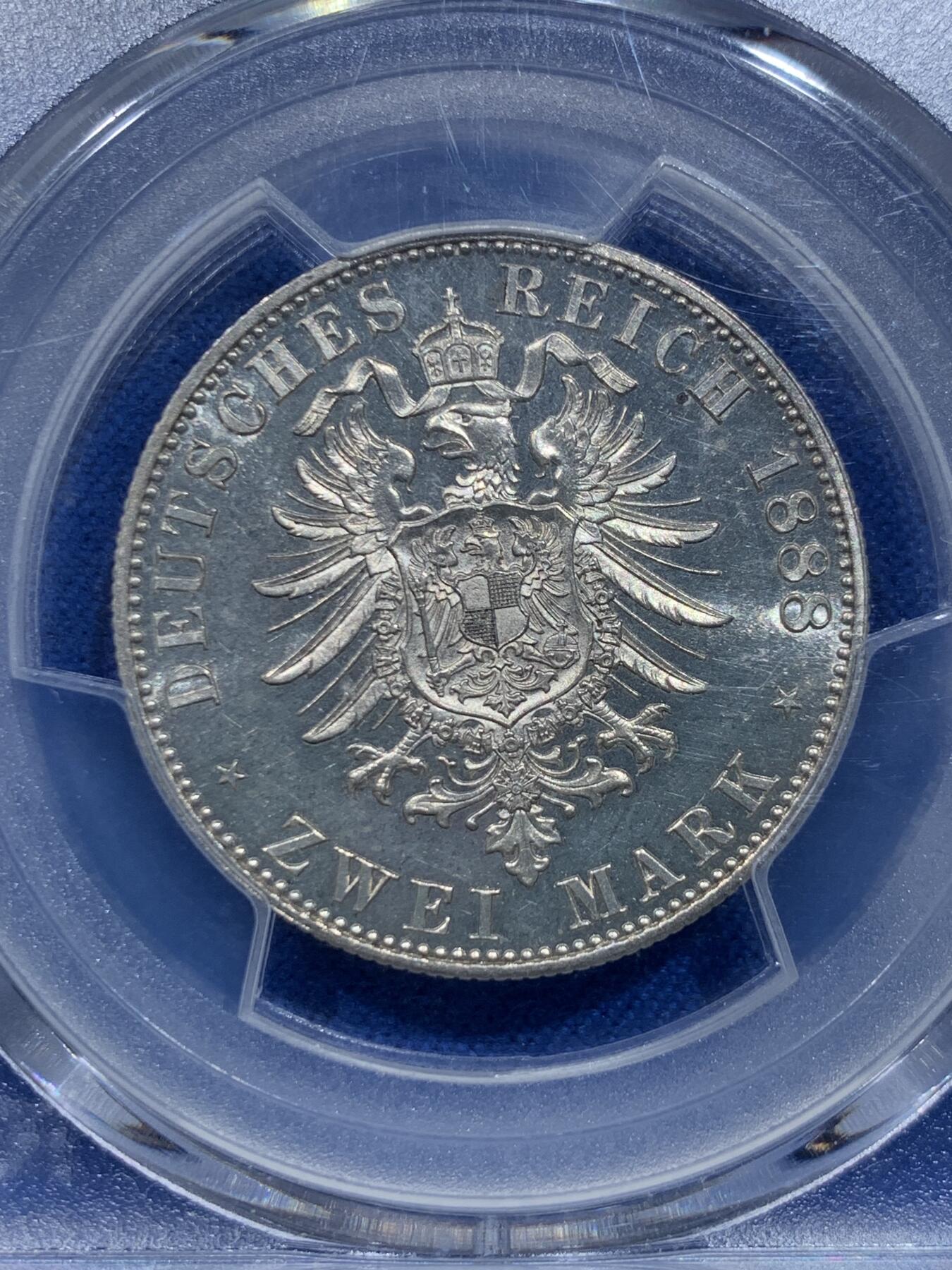 《竞宝斋》第353场 周日，周一，周二 3场连拍 （全场包邮） PCGS PR63 德国1888年腓特烈三世 精制2马克银币 稀少品种 普制已经少见了，精制更难得