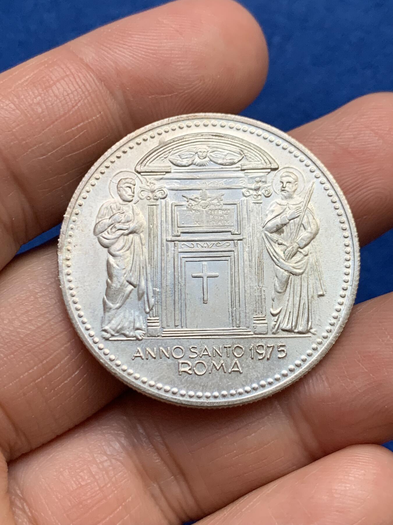 《竞宝斋》第353场 周日，周一，周二 3场连拍 （全场包邮） 梵蒂冈1975年圣年纪念章 镀银铜 15.8克 35.2mm