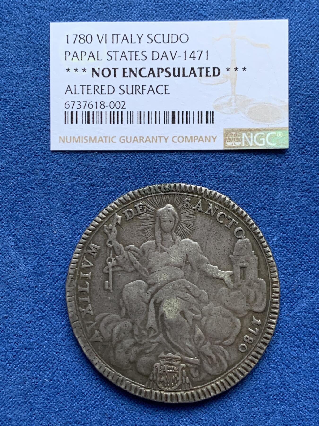 《竞宝斋》第353场 周日，周一，周二 3场连拍 （全场包邮） 意大利教皇国1780年教皇庇护六世scudo大银币 细节见图