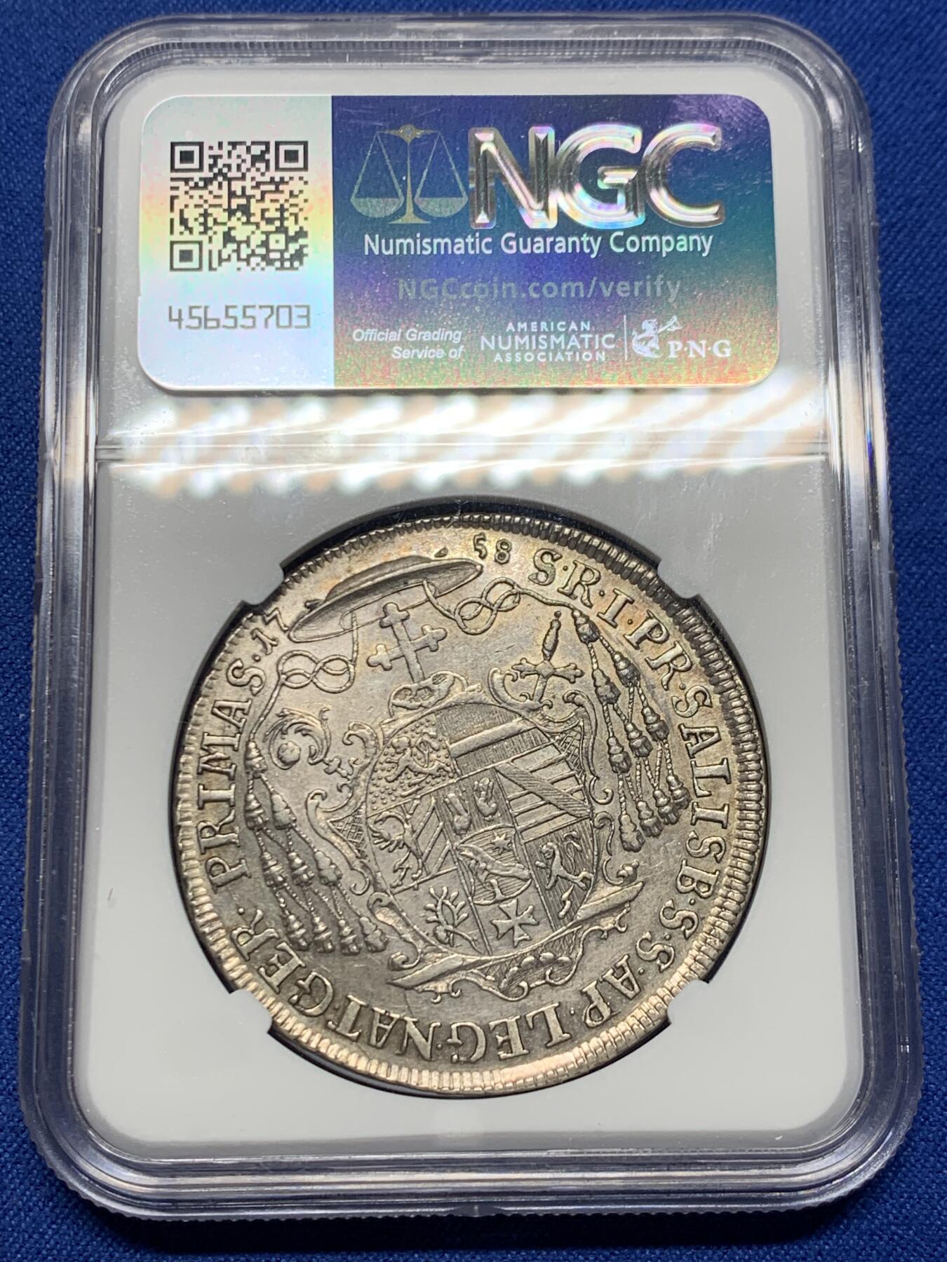 《竞宝斋》第354场 周日，周一，周二 3场连拍 （全场包邮） NGC UNC 萨尔茨堡 1758 亲王大主教西吉斯蒙德泰勒大银币 品种少见 可藏