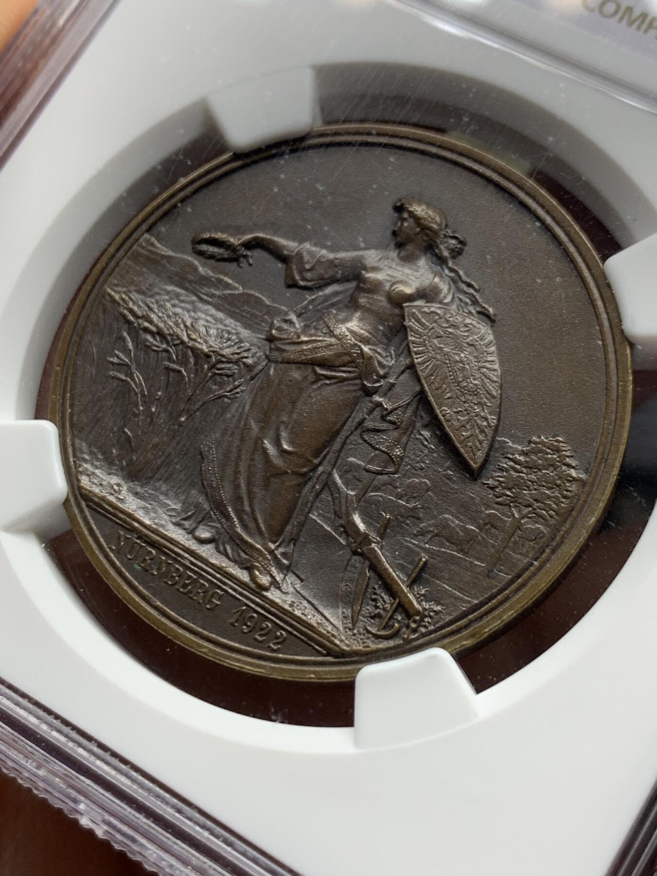 《竞宝斋》第354场 周日，周一，周二 3场连拍 （全场包邮） NGC MS64BN 德国 1922-DATED 魏玛时期农业奖章(34mm)