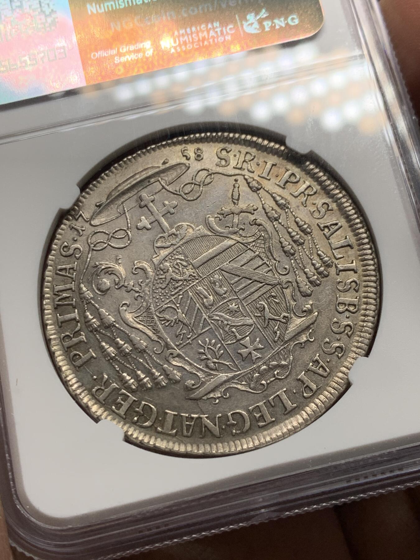 《竞宝斋》第354场 周日，周一，周二 3场连拍 （全场包邮） NGC UNC 萨尔茨堡 1758 亲王大主教西吉斯蒙德泰勒大银币 品种少见 可藏