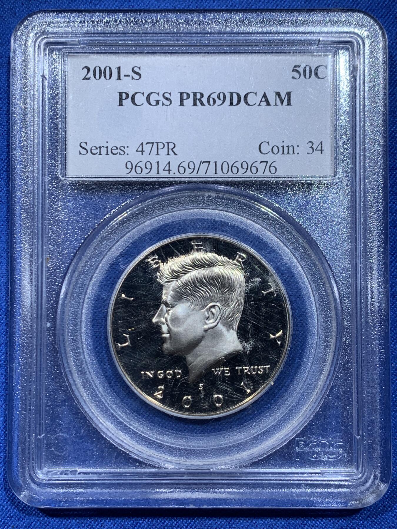 《竞宝斋》第354场 周日，周一，周二 3场连拍 （全场包邮） PCGS PR69DCAM 美国2001年肯尼迪50分精制银币
